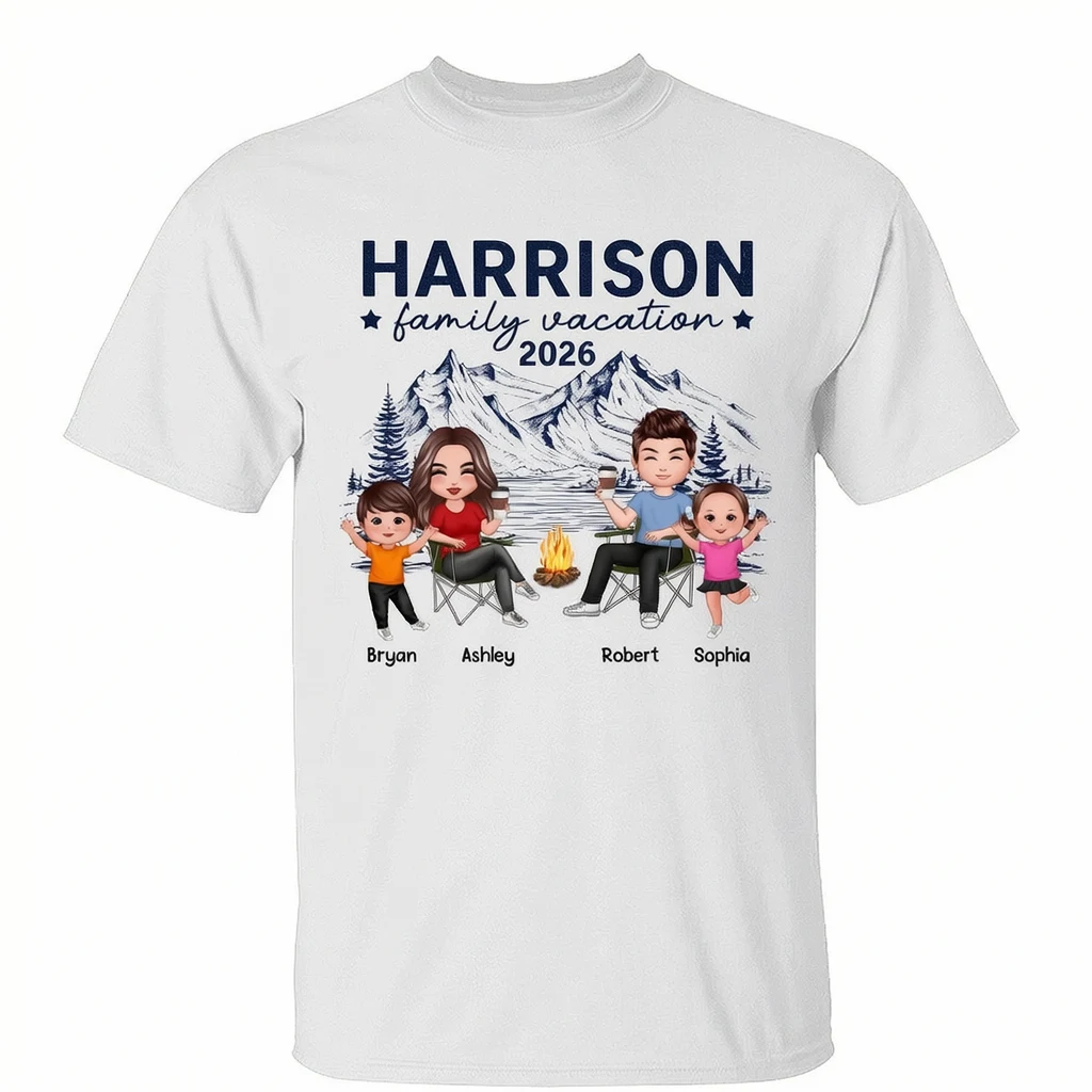 Family Vacation Camping Trip Doll Family Personalized Shirt — White