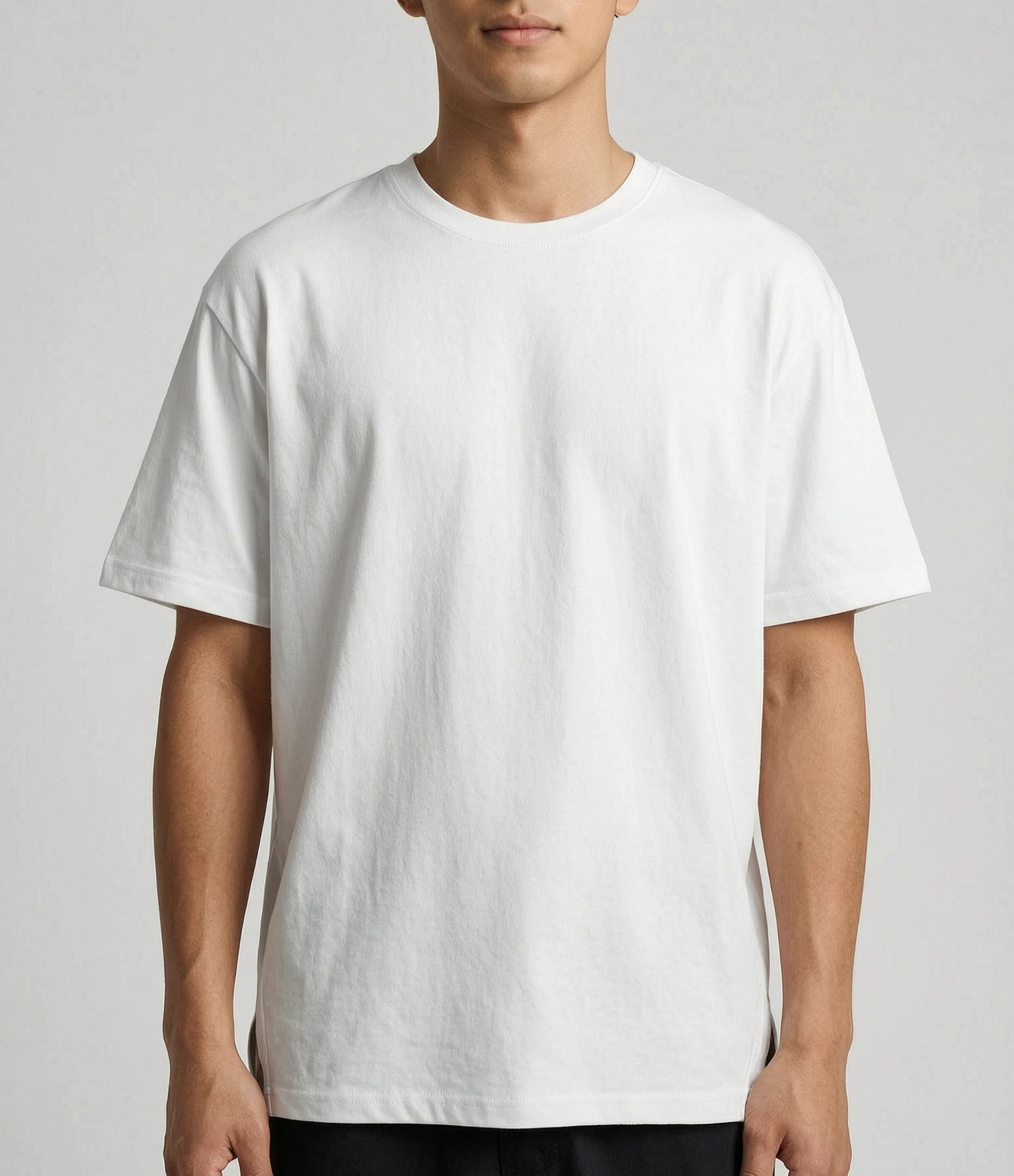 Streetwear Drop-shoulder Side-slit Crew-neck Tee