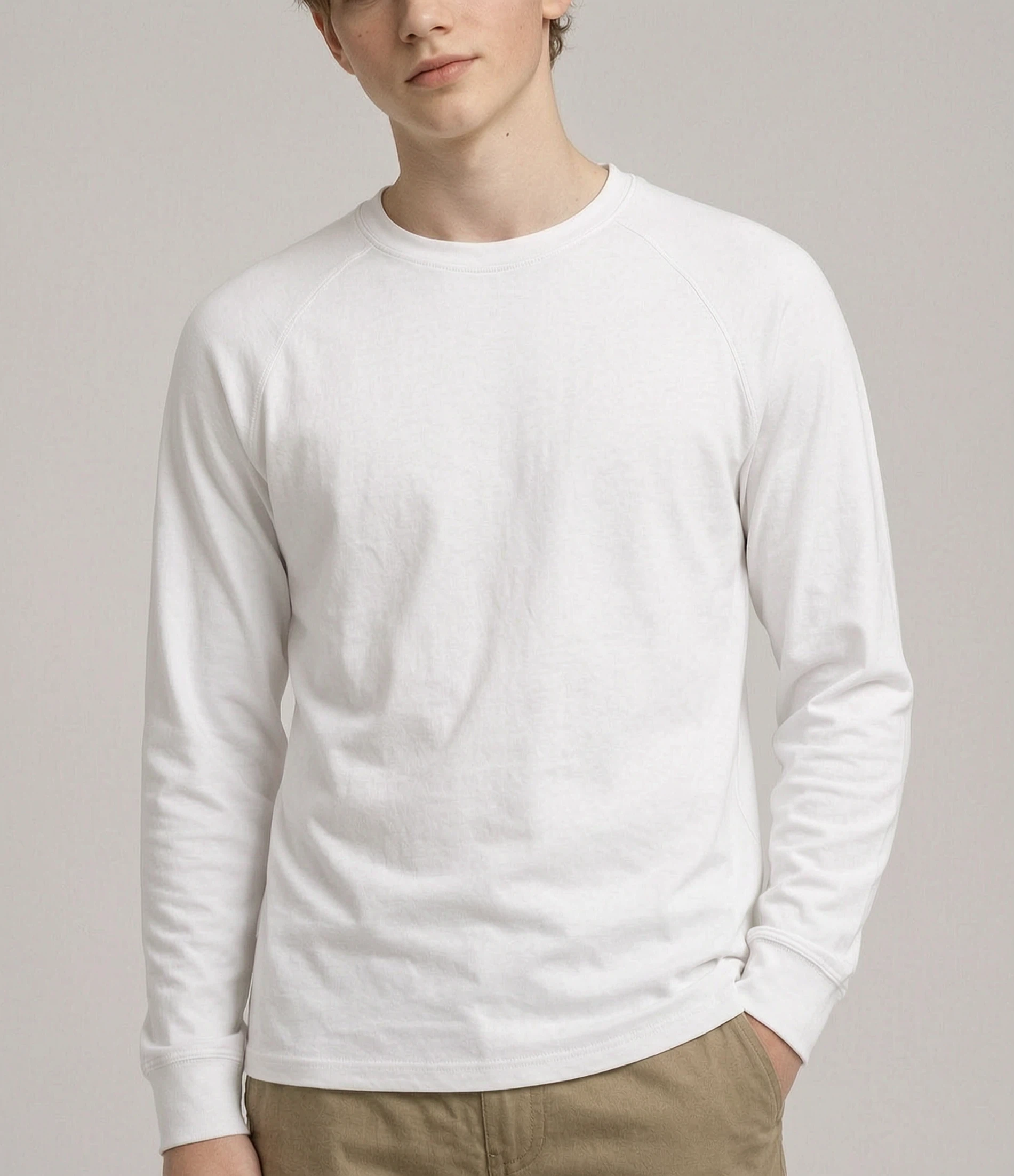 Contrast Raglan-sleeve Crew-neck Long-sleeve Tee