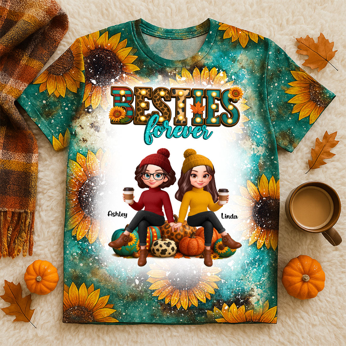 Fall Season Besties Trouble Together Western Pattern - Personalized Shirt - Gift For Best Friends — Light Blue