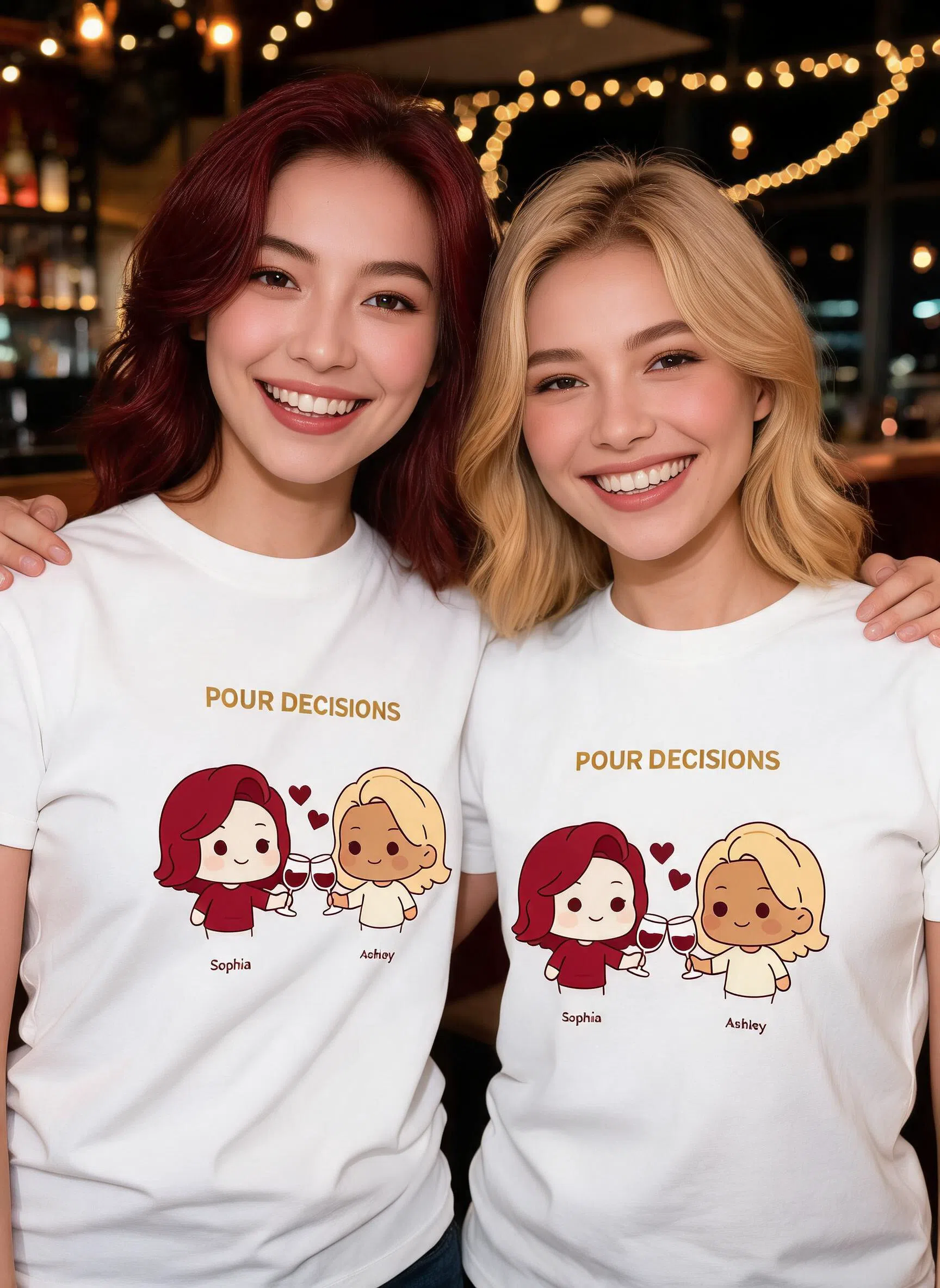 Pour Decisions Personalized Girls Night Shirt - Custom Photo & Names Gift for Besties — White