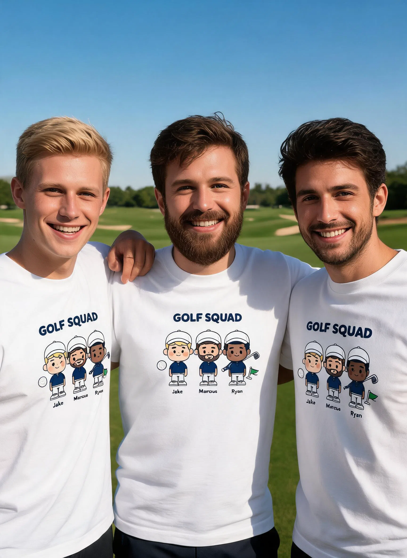 T-shirt personnalisé Golf Squad - Cadeau assorti Photo & Noms personnalisés pour Meilleurs Amis & Papa — Blanc
