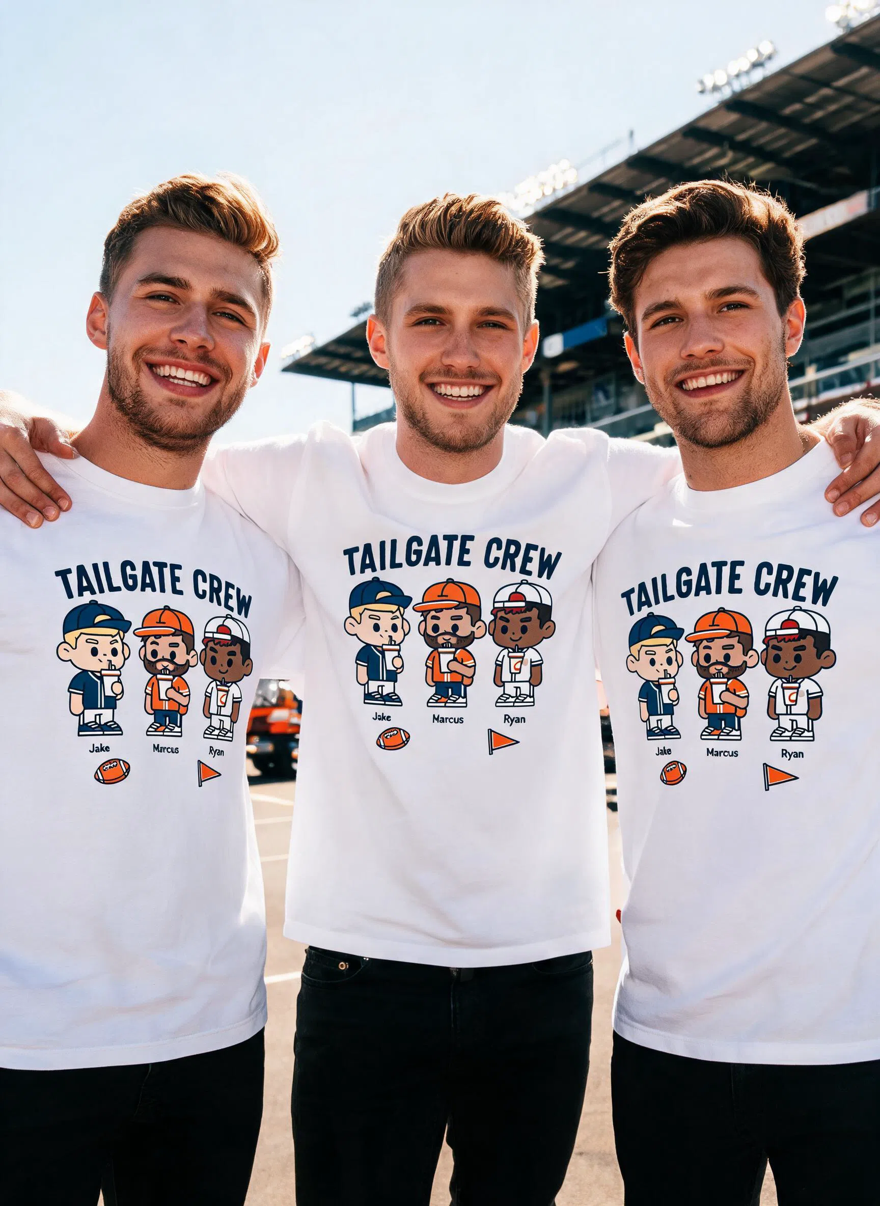 T-shirt de football personnalisé Tailgate Crew - Cadeau assorti Photo & Noms personnalisés pour meilleurs amis — Blanc