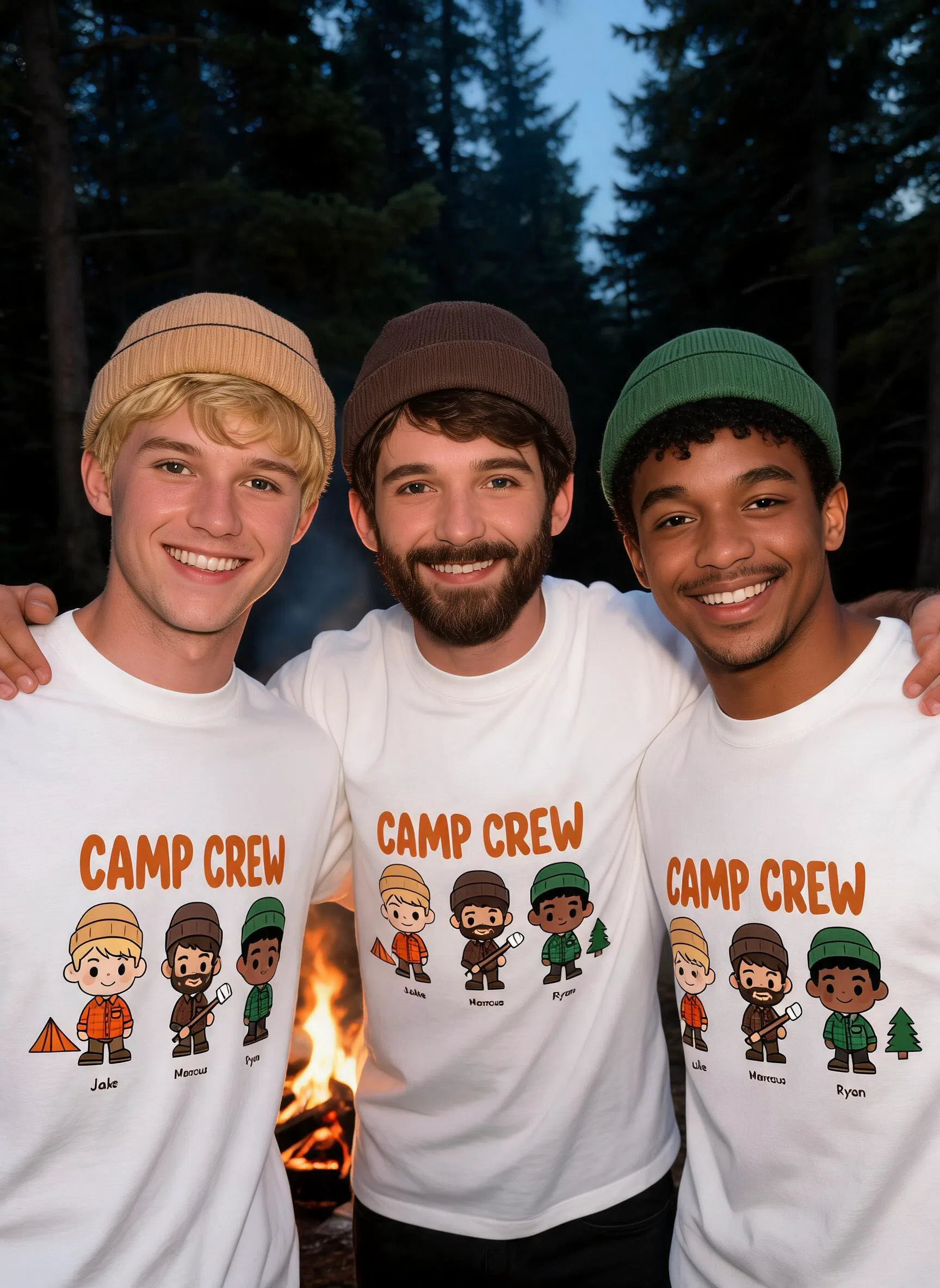 Camp Crew Personalized Camping Shirt - Custom Photo & Names Matching Gift for Best Friends — White