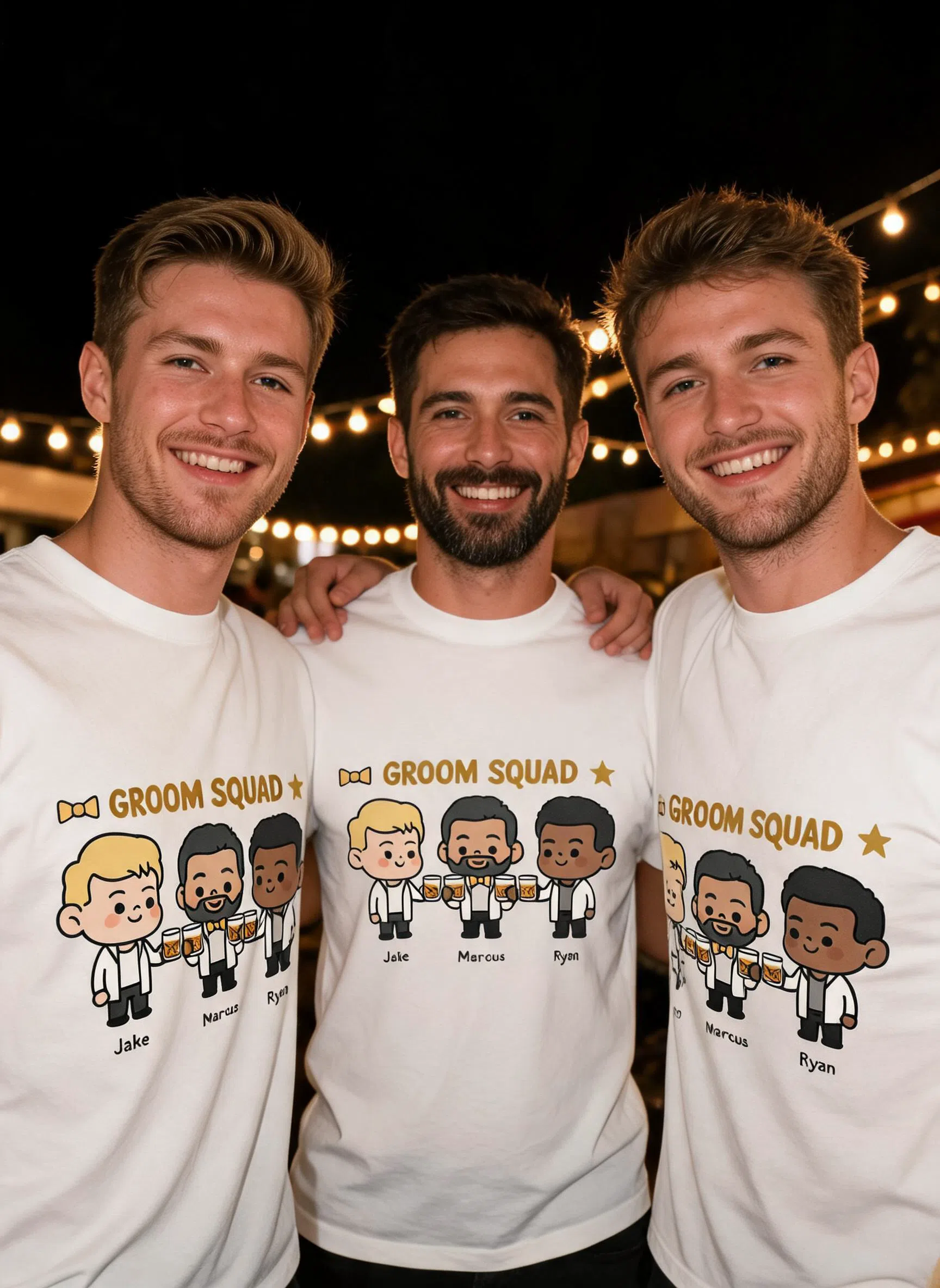 Groom Squad Personalized Bachelor Party Shirt - Custom Photo & Names Matching Gift for Groom & Groomsmen — White