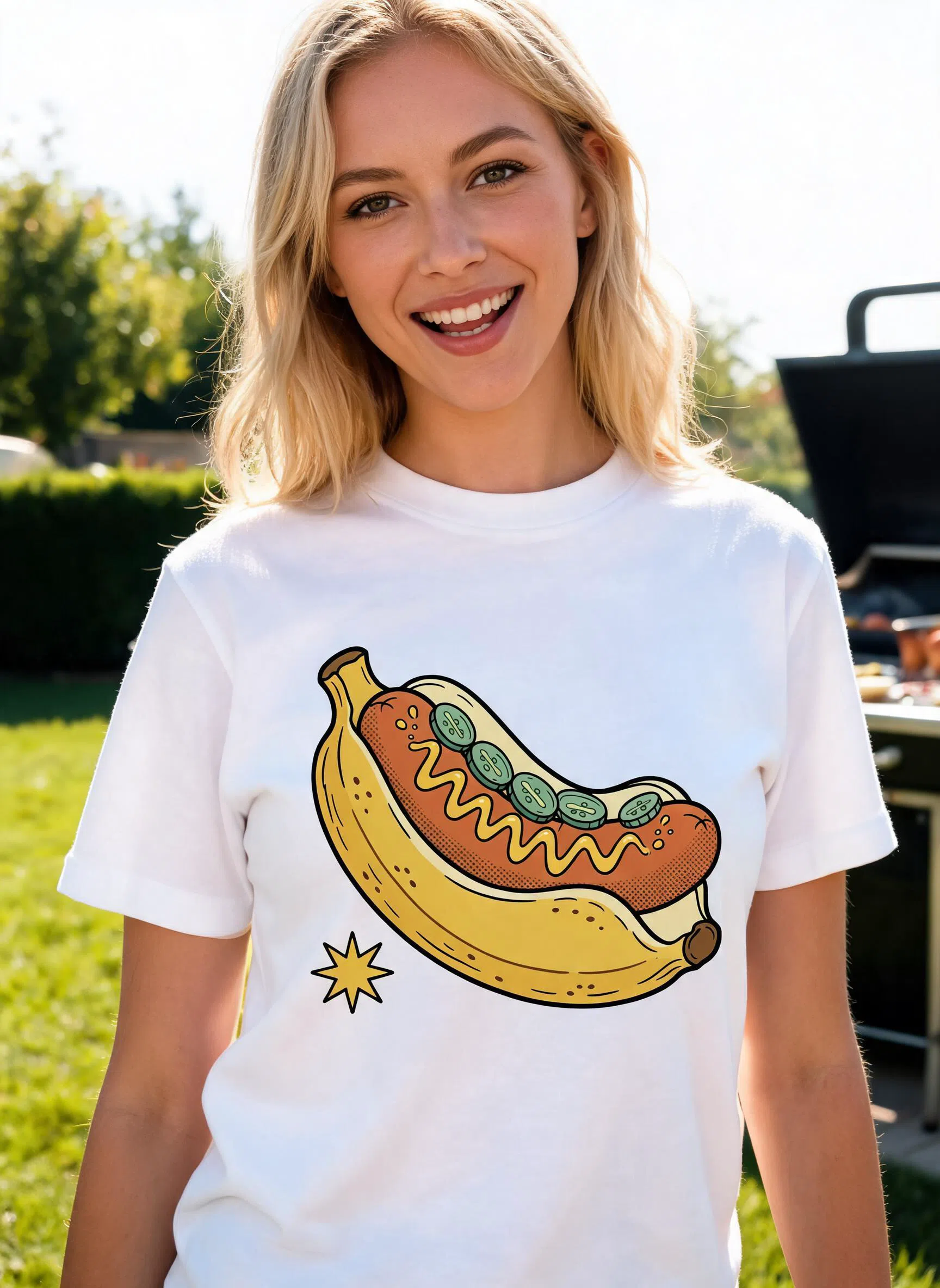 T-shirt graphique Banana Dog - T-shirt mème drôle teckel chien saucisse — Blanc