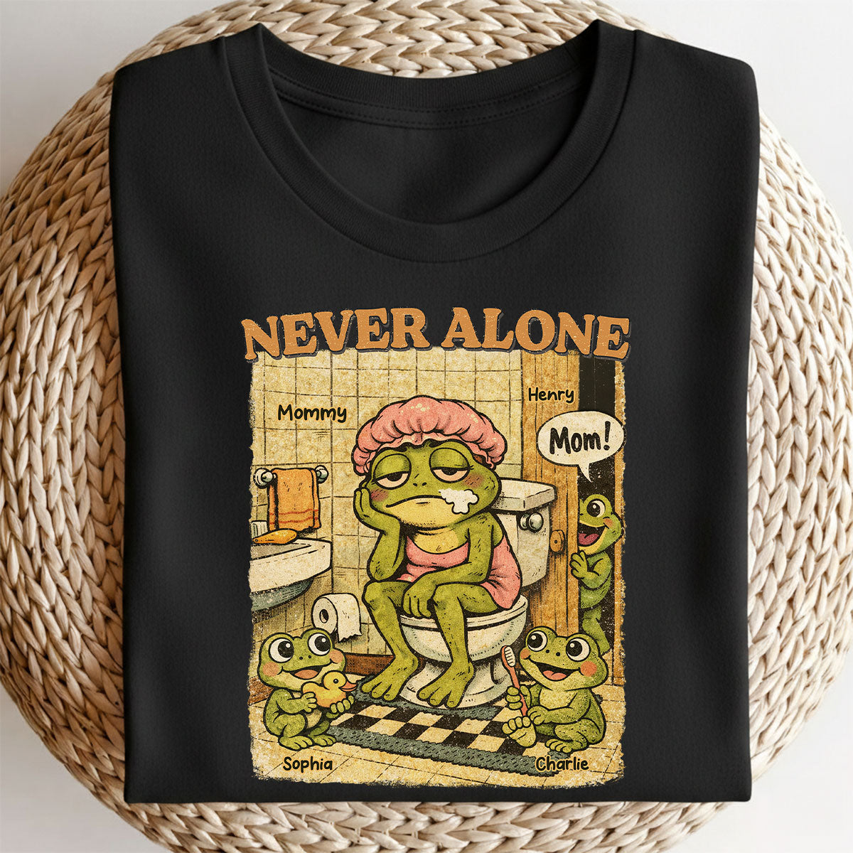 Retro Frog Mom Never Alone - Personalized Shirt - Funny Mother's Day Gift For Mom, Overstimulated, Humor, Snarky Motherhood — White