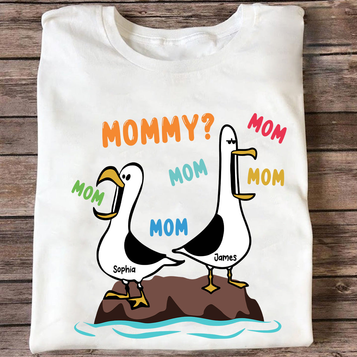 Seagull Mom Mom Mom Colorful - Personalized Shirt - Funny Mother's Day Gift For Mom — White