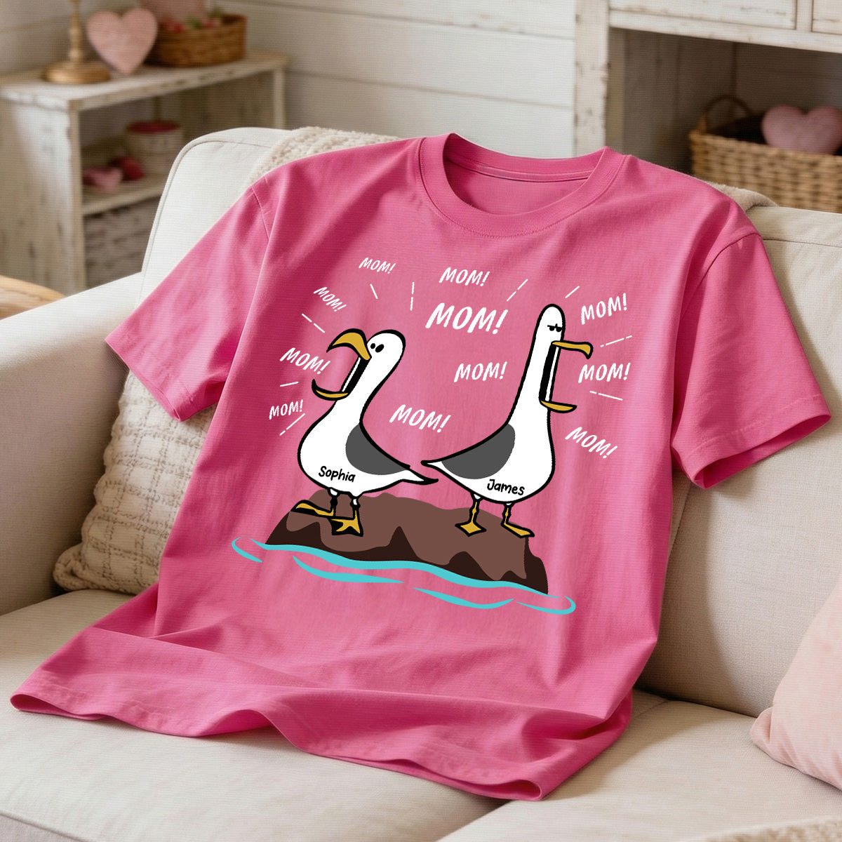 Seagull Mom Mom Mom Custom Name - Personalized Shirt - Funny Mother's Day Gift For Mom — White