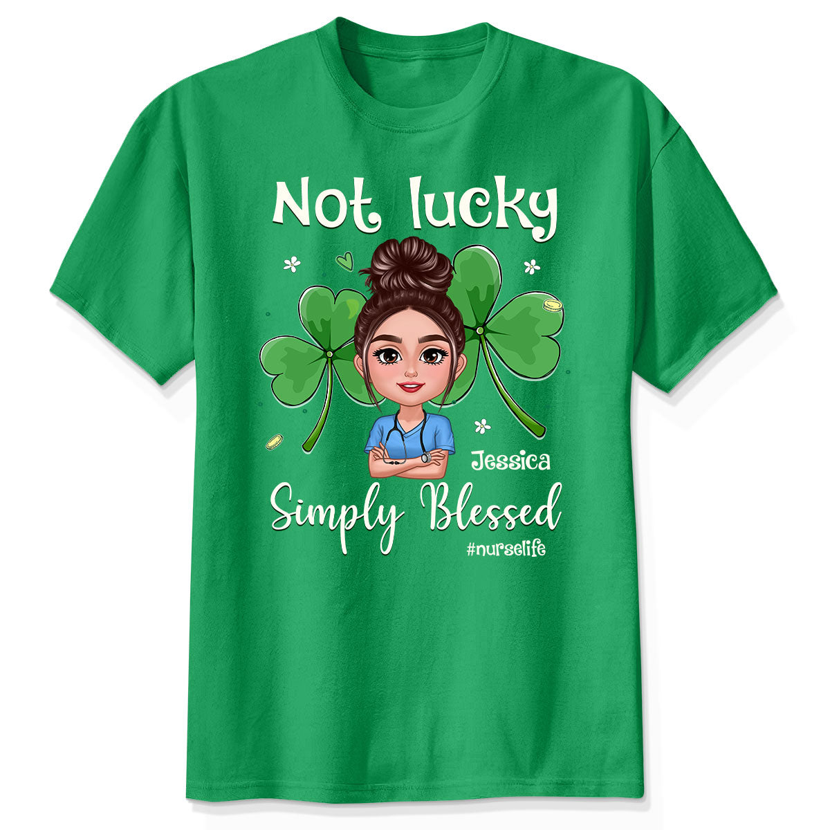 Pas Chanceux Simplement Béni Vie d'Infirmière Jour de la Saint-Patrick T-shirt Personnalisé — Blanc