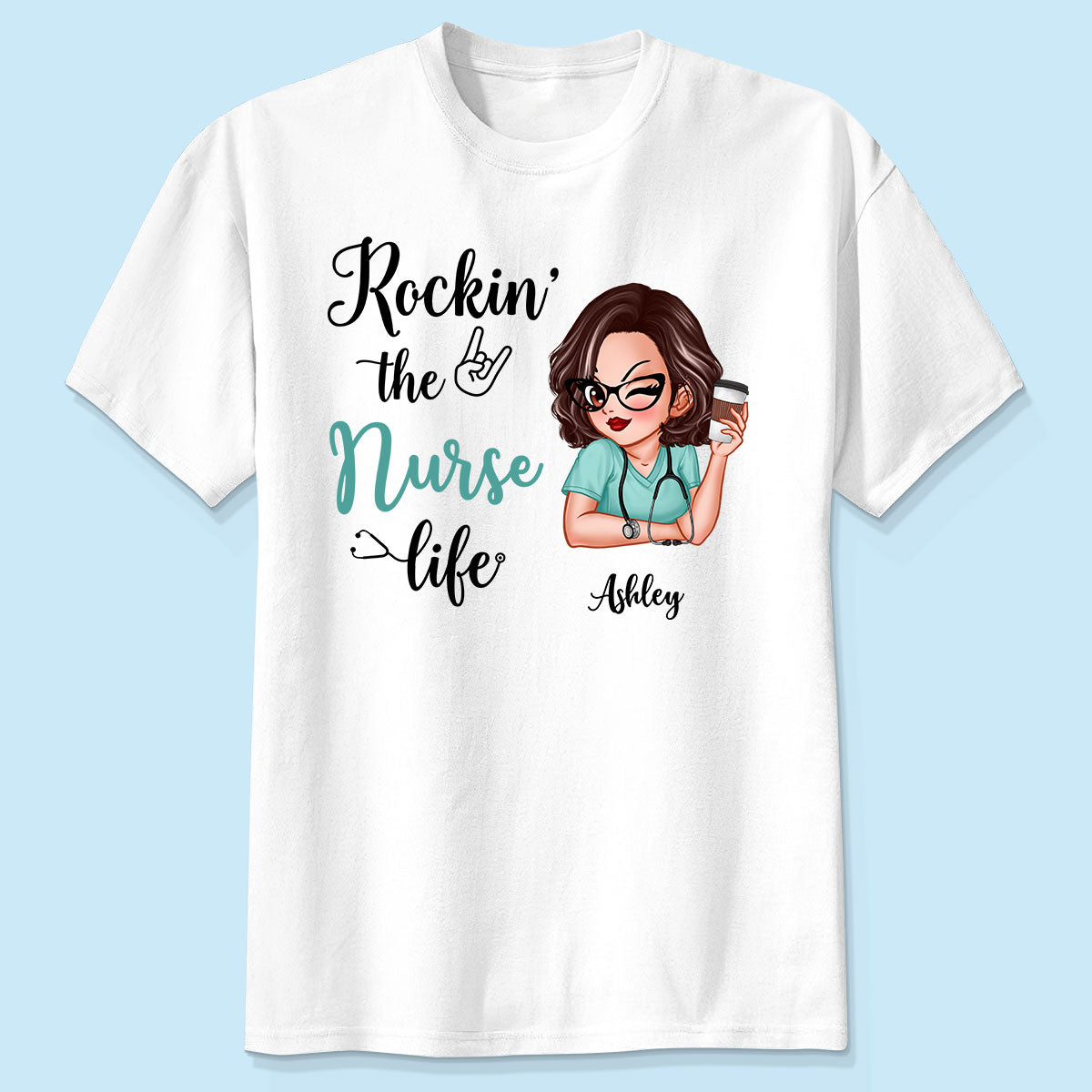 T-shirt personnalisé Rockin' The Nurse Life, Cadeau cool pour infirmière — Blanc