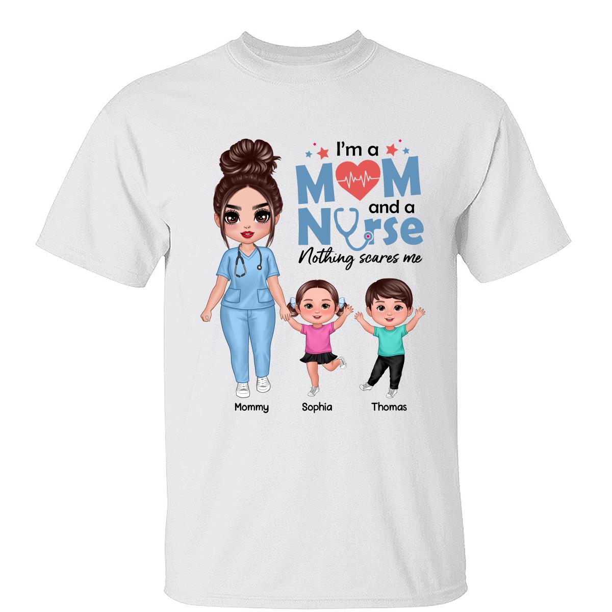 Je Suis Infirmière Et Maman Rien Ne Me Fait Peur Femme & Enfants T-Shirt Personnalisé — Blanc