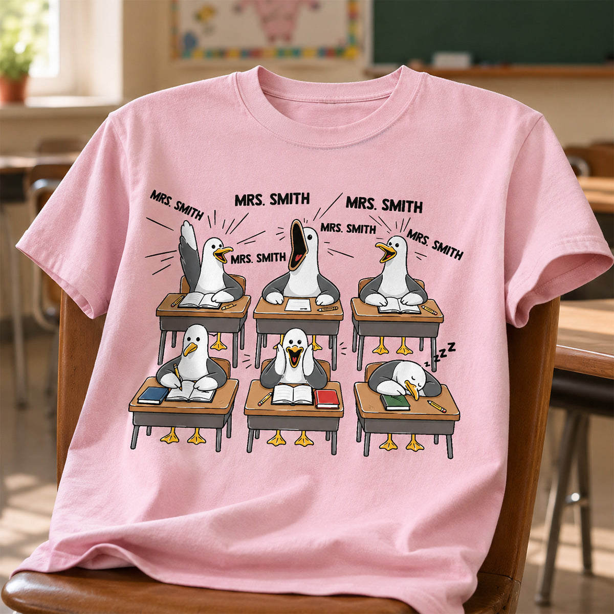 Professeur Mouette Drôle - T-shirt personnalisé - Cadeau de rentrée scolaire — Rose clair