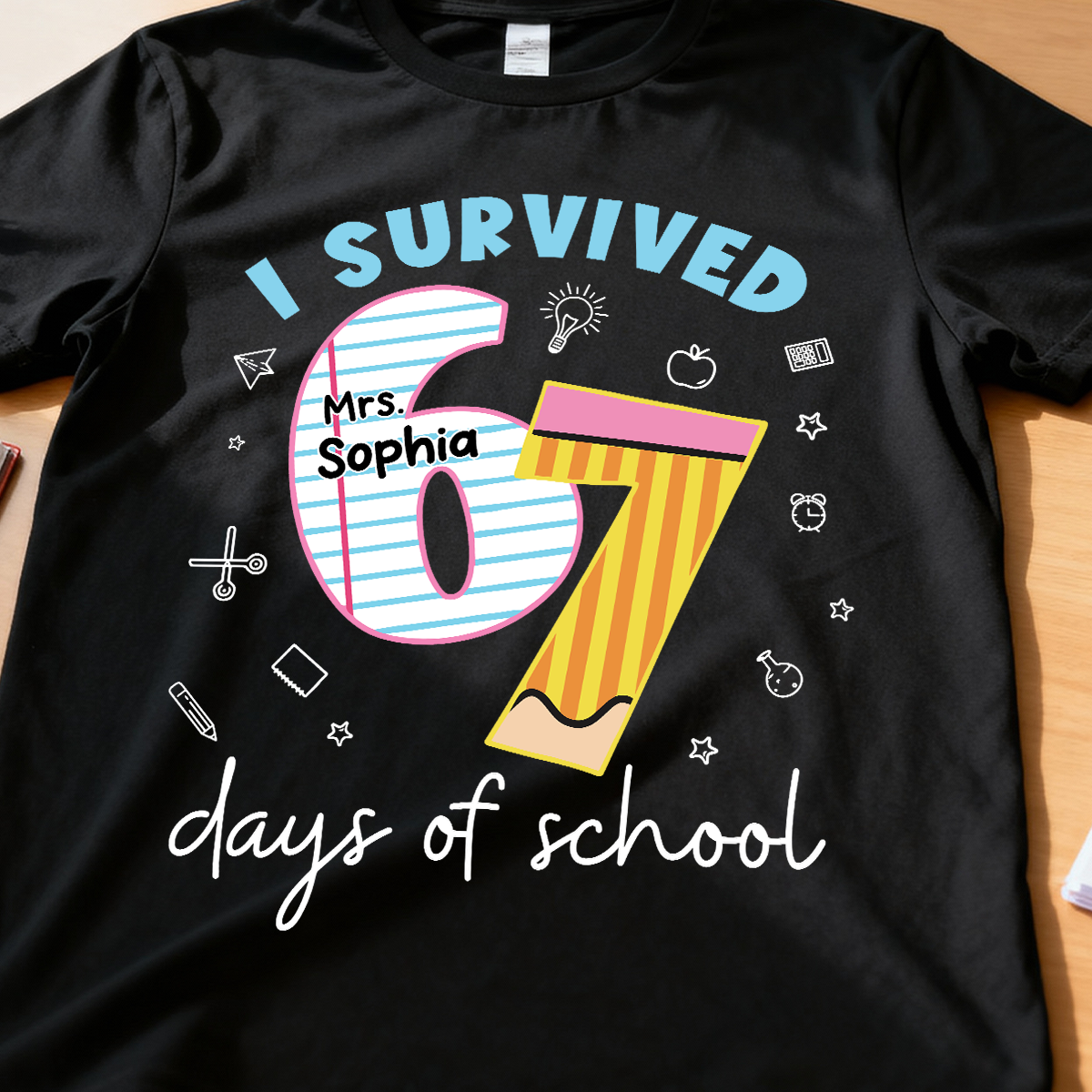 J'ai survécu à 67 jours d'école Argot 2025 - T-shirt personnalisé - Cadeau de Noël amusant pour professeurs — Noir