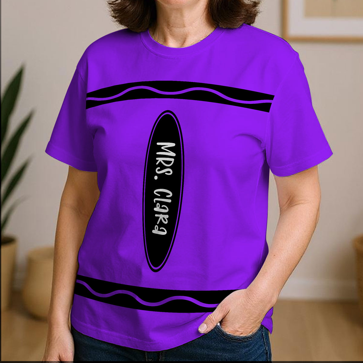 T-shirt Assorti de Groupe Personnalisé sur le Thème des Crayons, Costume d'Halloween Pour Enseignants — Bleu Clair