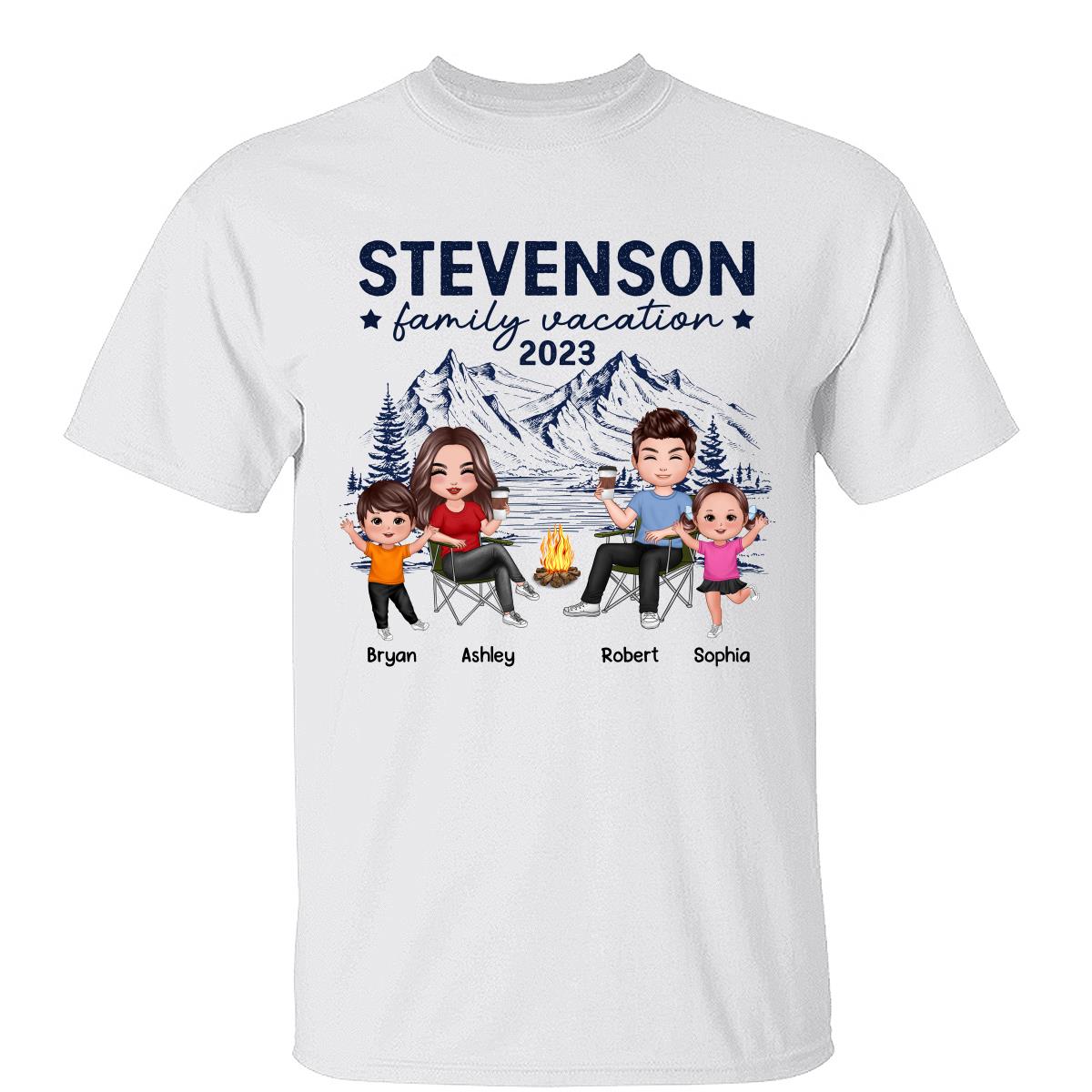 T-shirt Personnalisé Vacances en Famille en Camping Famille de Poupées — Blanc