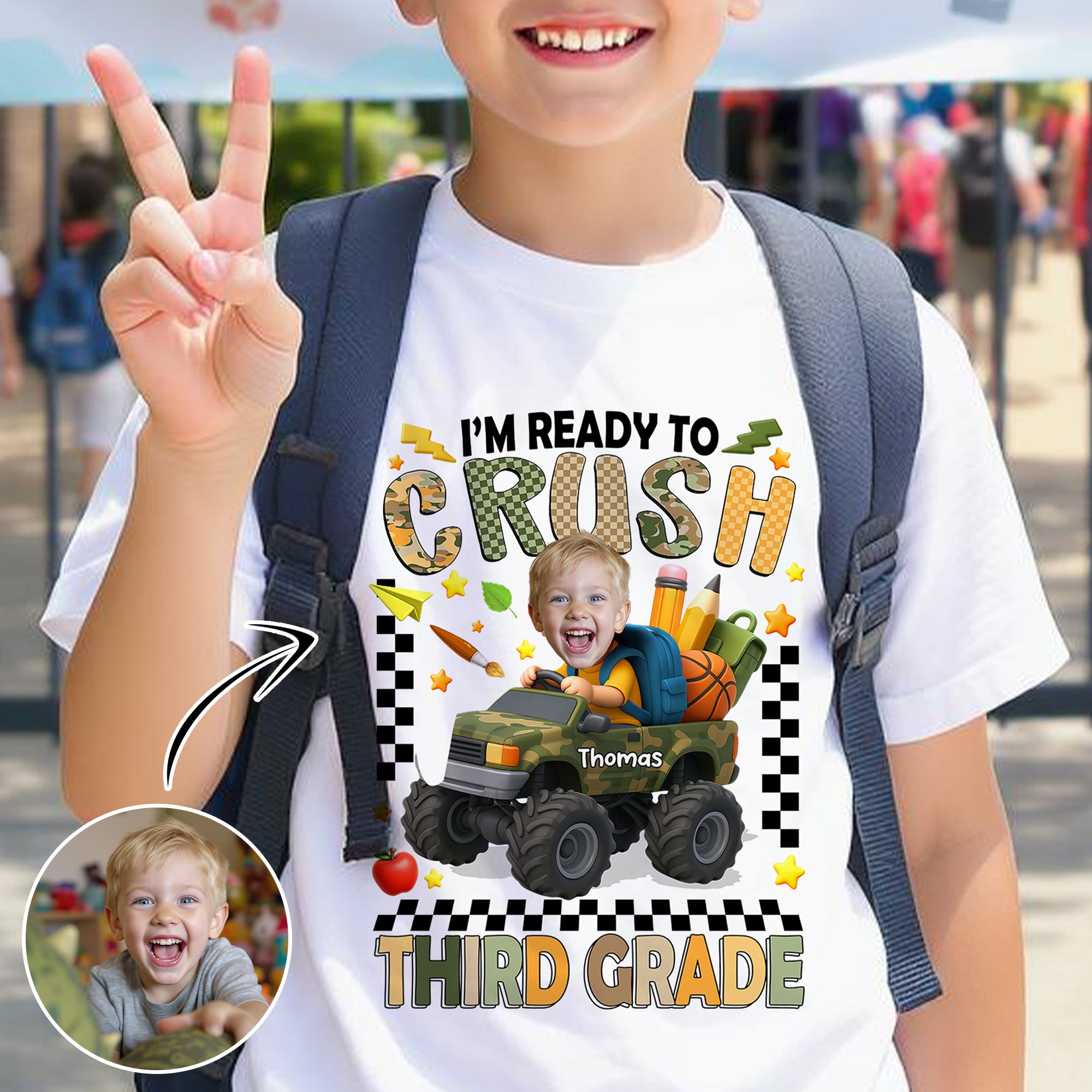 T-shirt personnalisé pour enfant Je suis prêt à cartonner à l'école, Rentrée scolaire de la pré-maternelle à la 4e année pour garçon — Blanc