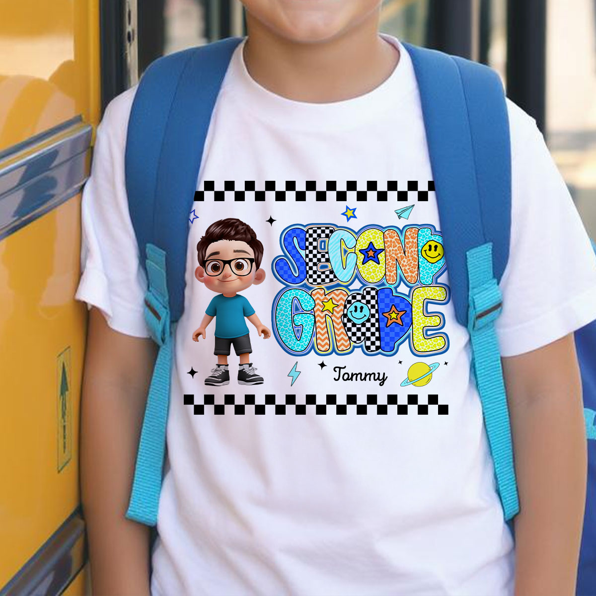 T-shirt Preppy Rentrée Scolaire de la Pré-maternelle à la 4ème Année pour Enfants, Garçons, Filles, 1er Jour d'École — Blanc
