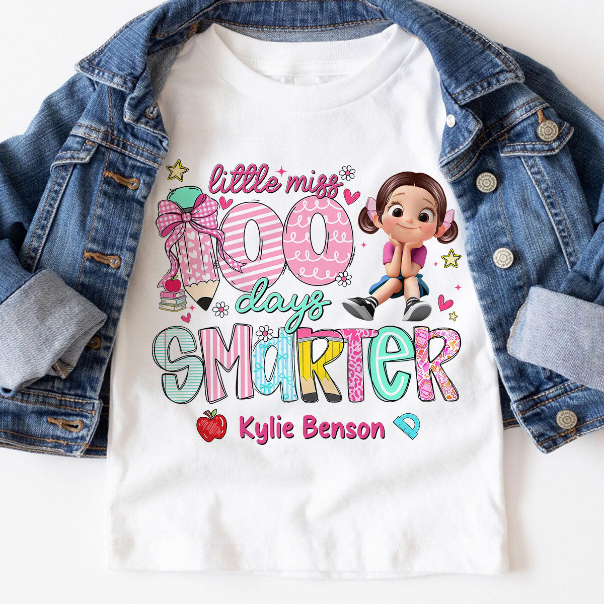 Petite Mademoiselle 100 Jours Plus Intelligente Fille - T-Shirt Personnalisé Enfant - 100 Jours D'École Pour Fille, Petite-Fille — Blanc
