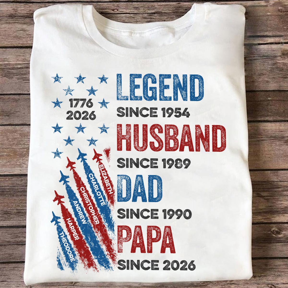 Légende Mari Papa Grand-père Nom Enfant Personnalisé - T-shirt Personnalisé - Souvenir 250e Anniversaire Américain Pour Mari, Papa, Grand-père — Blanc