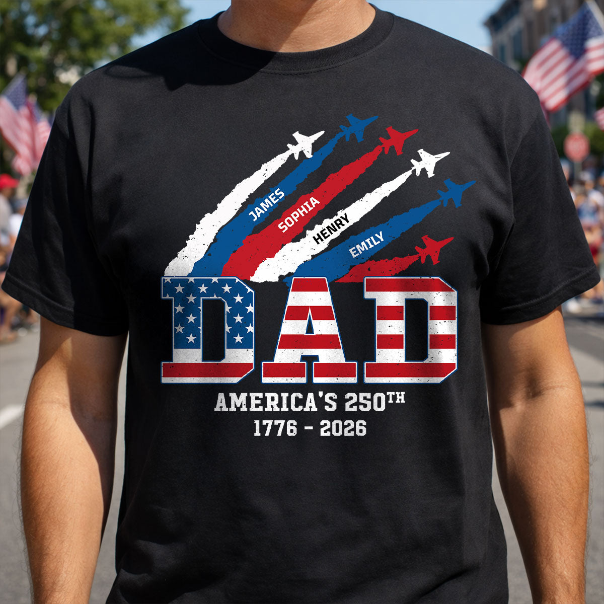 Nation Papa Fier Drapeau Américain 250e Anniversaire - T-shirt Personnalisé - Super Cadeau Fête des Pères Pour Papa — Noir