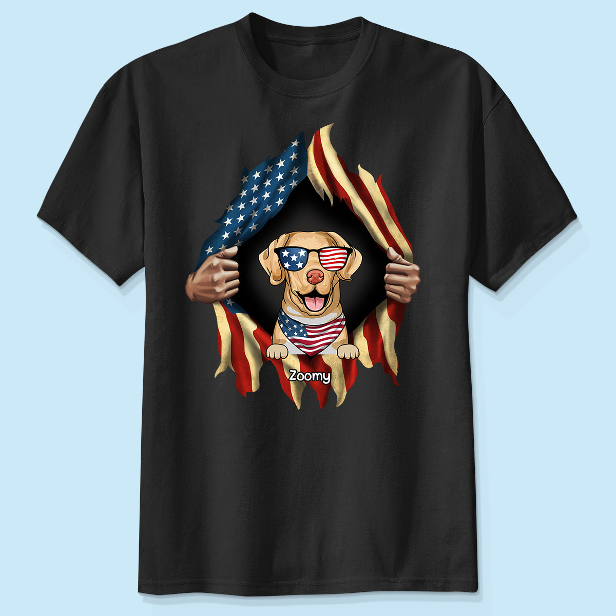 T-shirt personnalisé Amoureux des chiens Mains déchirant Drapeau national — Noir