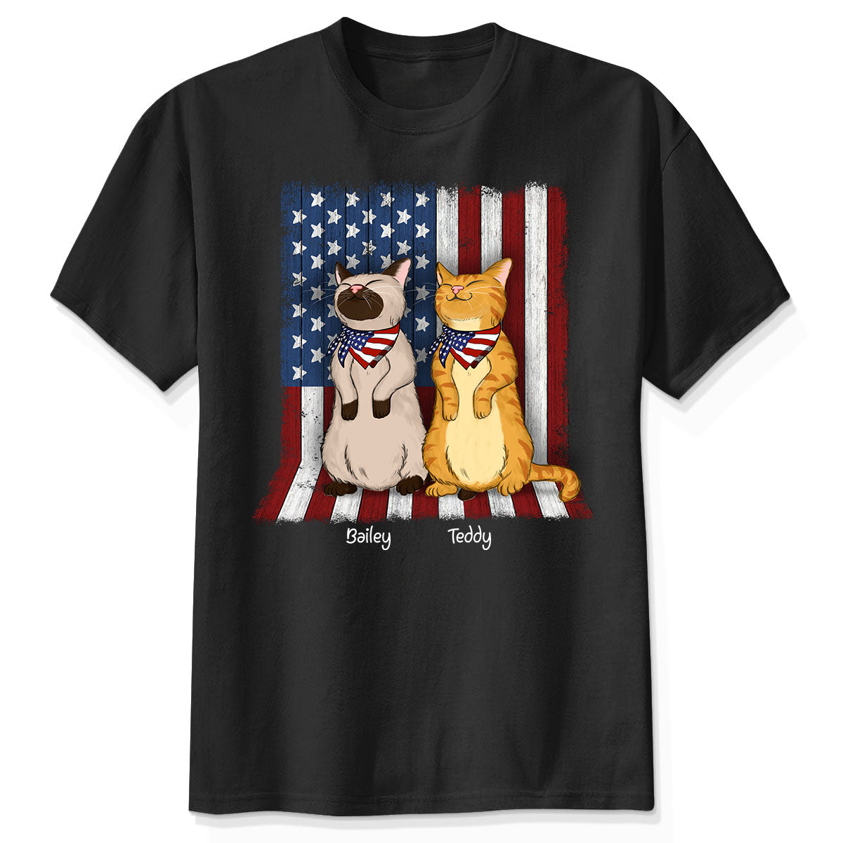 T-shirt personnalisé Drapeau national Chat debout 4 Juillet Jour de l'Indépendance — Noir