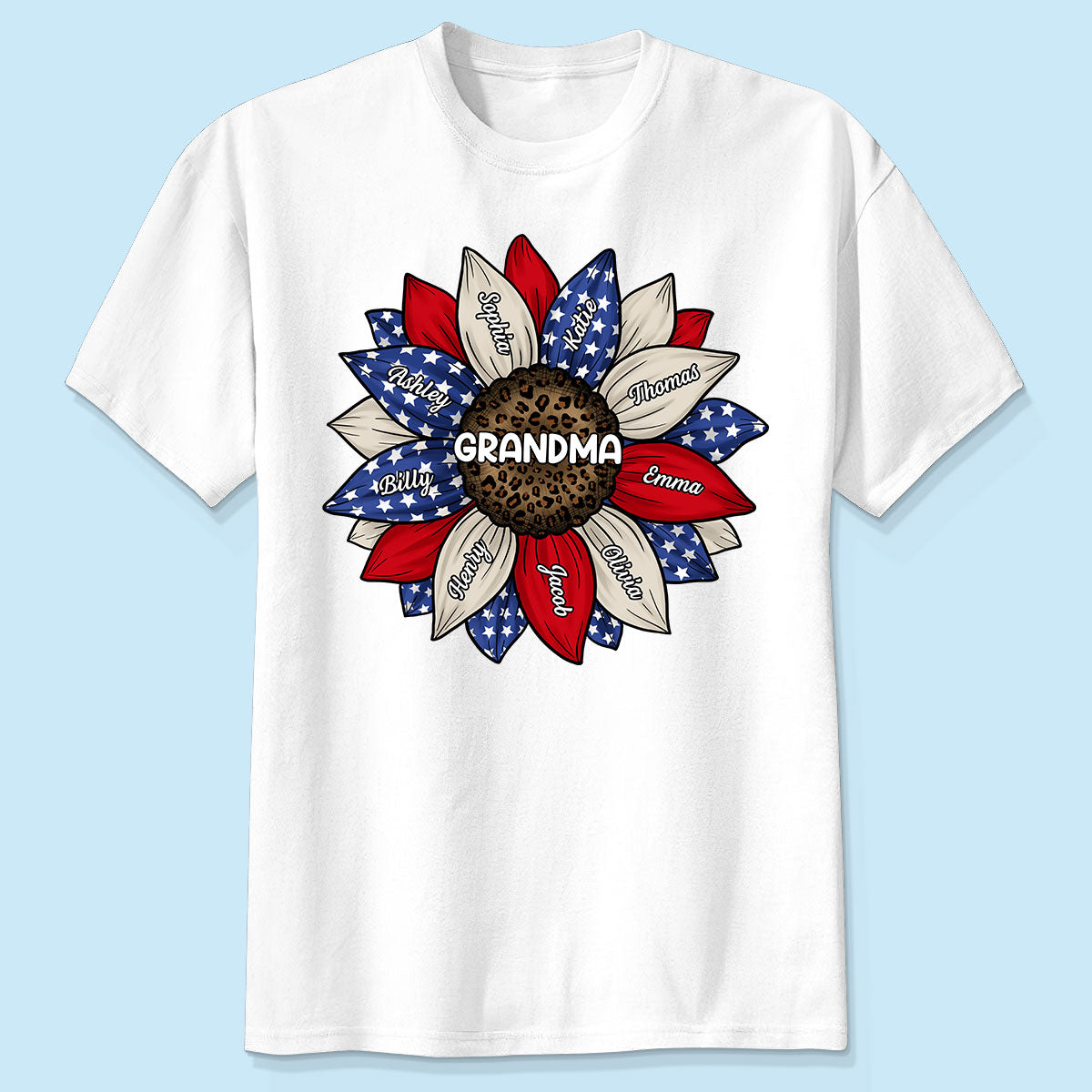 Mamie Léopard Drapeau National Tournesol T-shirt Personnalisé — Blanc