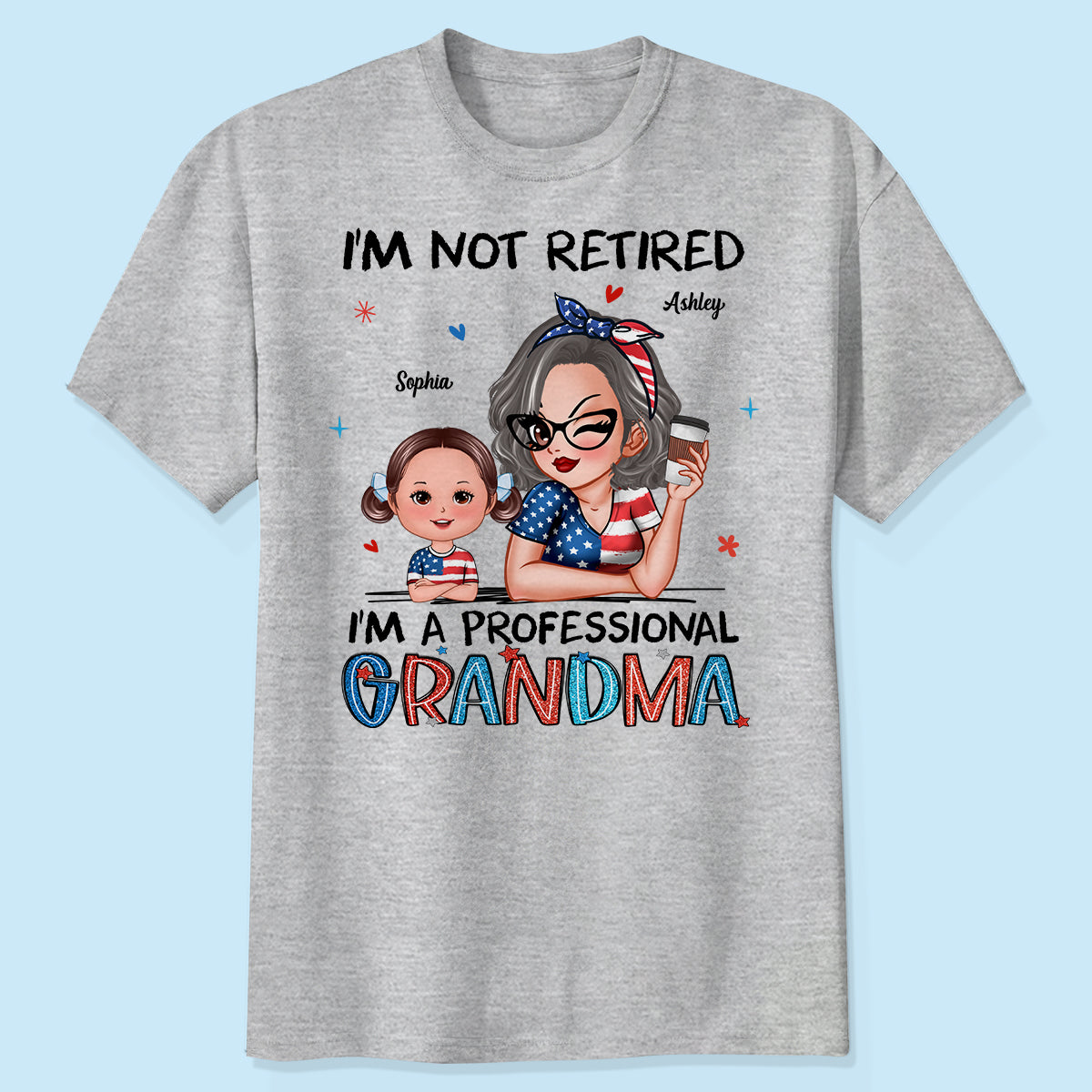 T-shirt personnalisé Drapeau National Mamie à la Retraite, 4 Juillet — Gris Sport