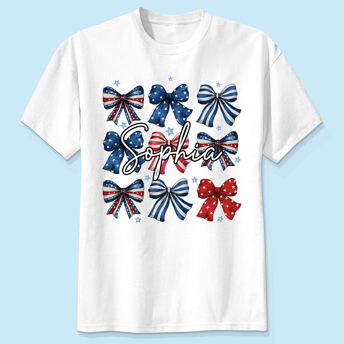 Noeuds Américains Coquette 4 Juillet Jour De L'Indépendance T-Shirt Personnalisé, Cadeau Pour Maman, Épouse, Petite Amie — Blanc