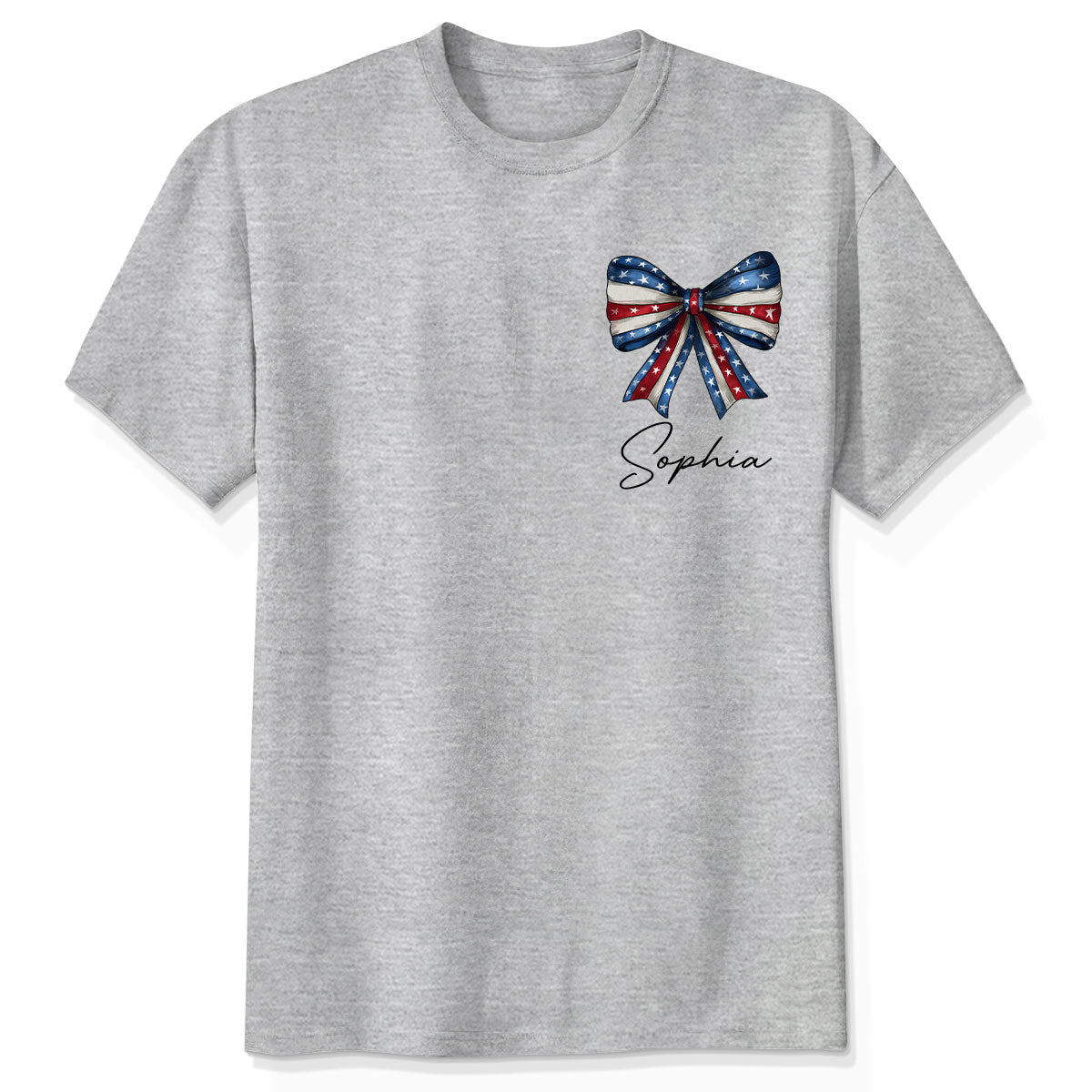 T-shirt Personnalisé Coquette American Girl 4 Juillet Jour de l'Indépendance Nœud — Gris Sport