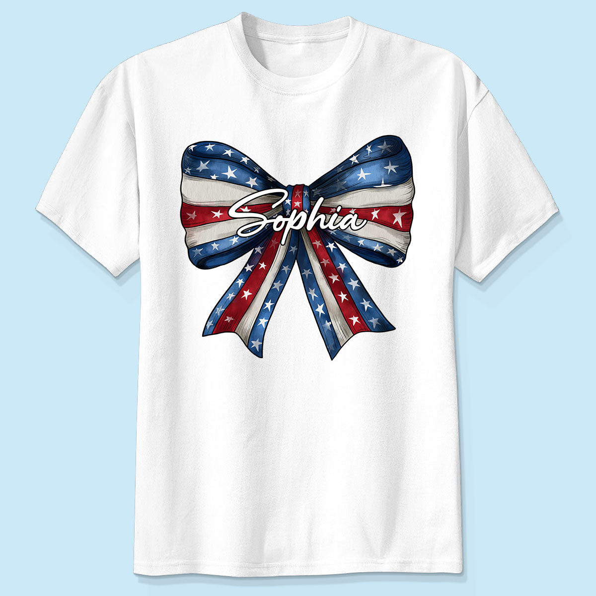 Coquette American Girl Bow 4 Juillet Jour de l'Indépendance T-shirt Personnalisé — Blanc