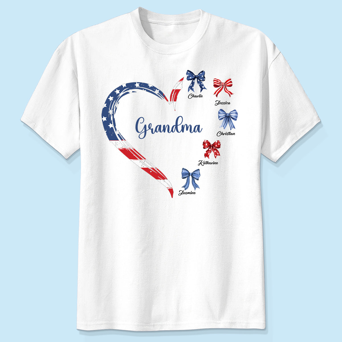 Fière Américaine Grand-mère Maman Nœud Cœur T-shirt Personnalisé — Blanc