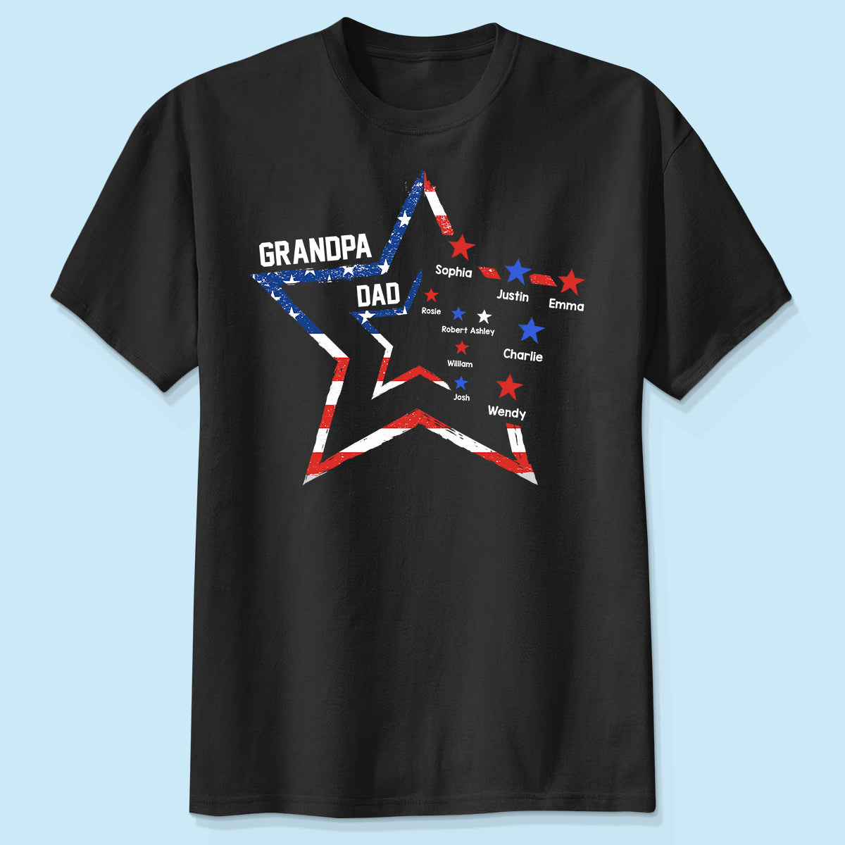4 Juillet Papa Papi Grand-père Étoiles Dans Étoile T-shirt Personnalisé — Noir