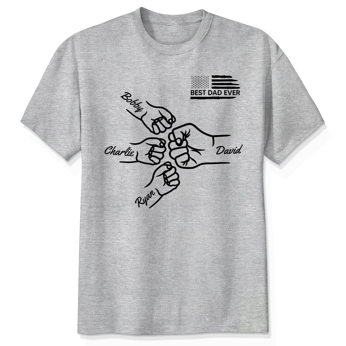 T-shirt Personnalisé Meilleur Papa à Jamais Contour Choc de Poings Cadeau Fête des Pères — Gris Sport