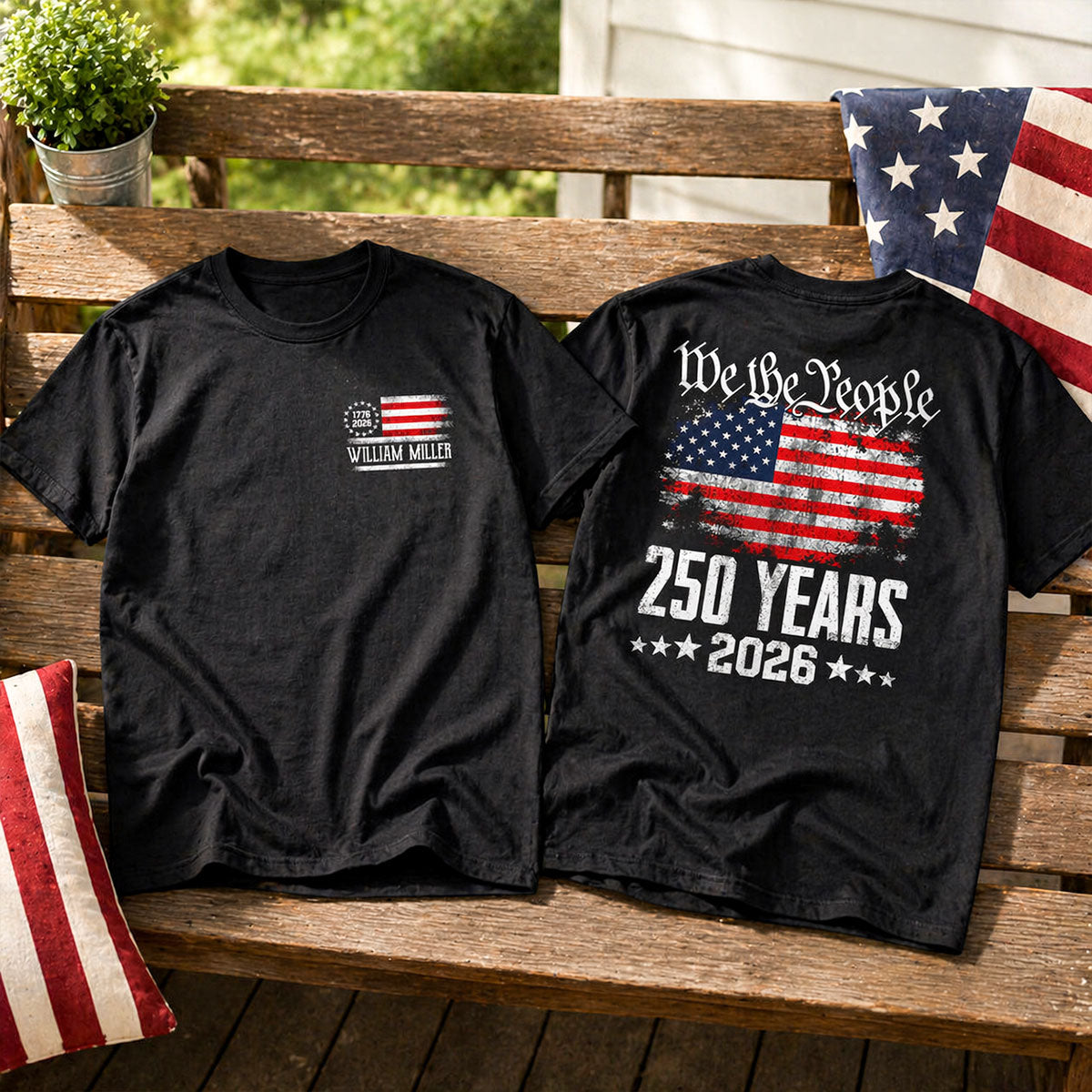 We The People Nom personnalisé - T-shirt personnalisé - 250e anniversaire des États-Unis Patriotique USA — Noir