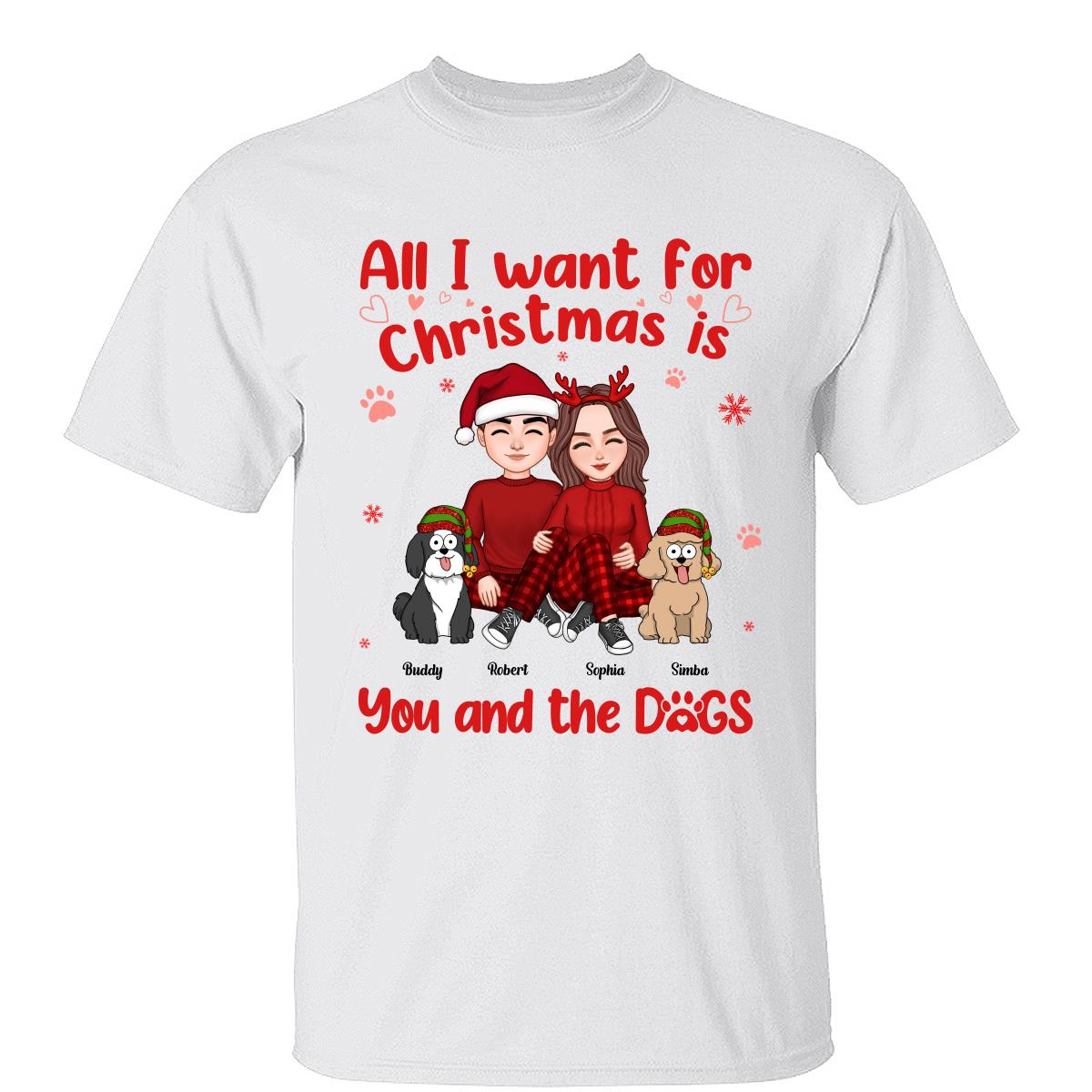 Tout ce que je veux pour Noël c'est toi et les chiens Sweat à capuche personnalisé — Blanc