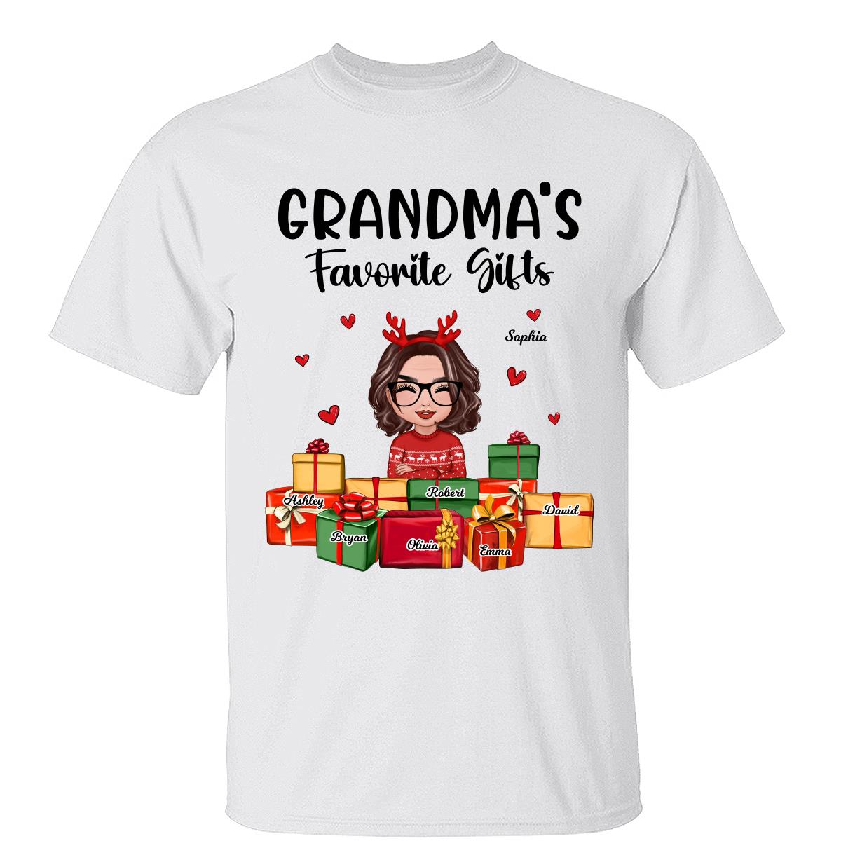 Noël Mignonne Mamie Cadeaux Préférés Noms des Petits-enfants T-Shirt Personnalisé — Blanc