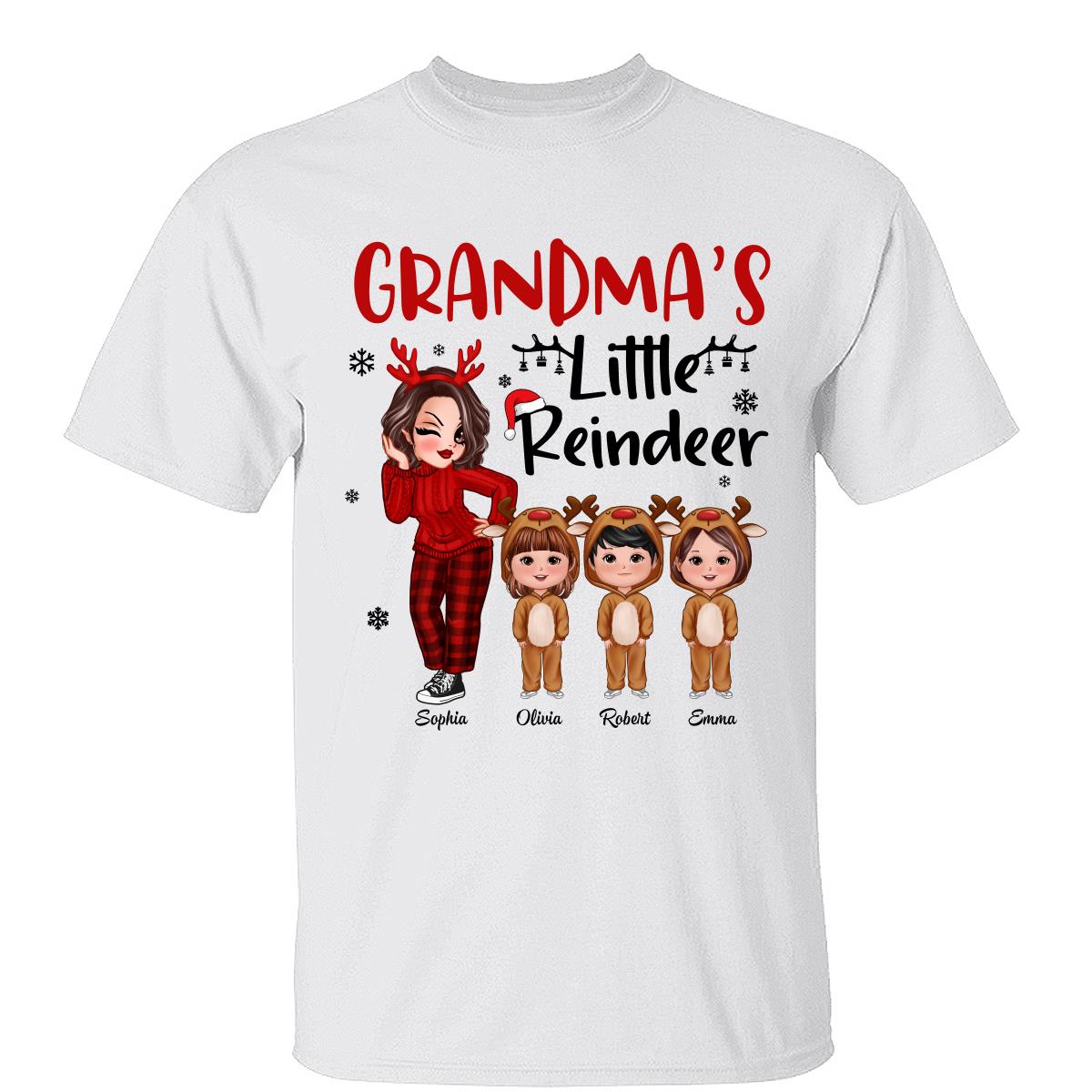 Noël Joli Poupée Petit Renne de Mamie Enfants T-shirt Personnalisé — Blanc