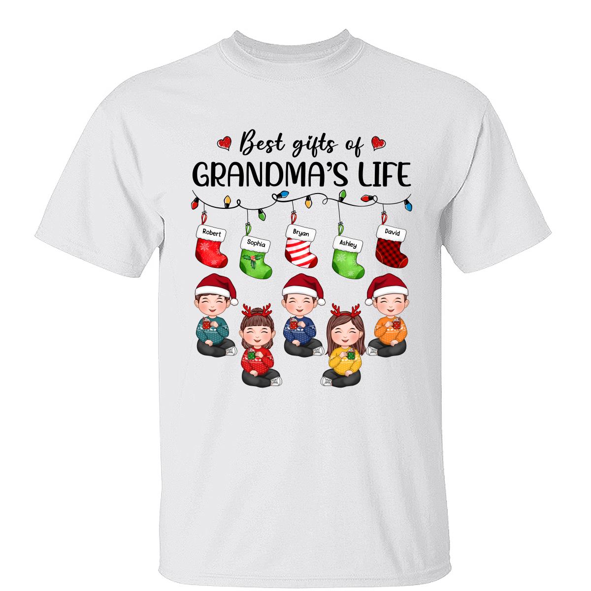 Bas de Noël Meilleurs Cadeaux de la Vie de Mamie Enfants Mignons T-Shirt Personnalisé — Blanc