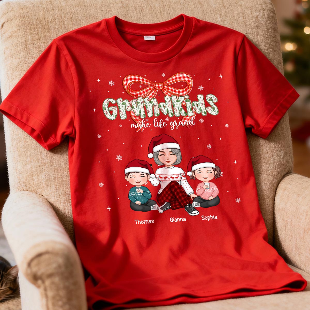 Motif de Noël Floral Coquette Les Petits-Enfants Rendent La Vie Magnifique - T-shirt Personnalisé — Rose Pâle