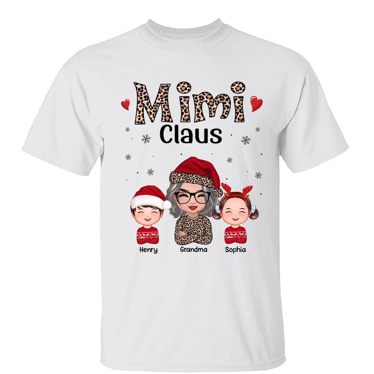 Léopard Poupée Mamie Noël Grand-mère Petits-enfants Noël T-shirt Personnalisé — Blanc