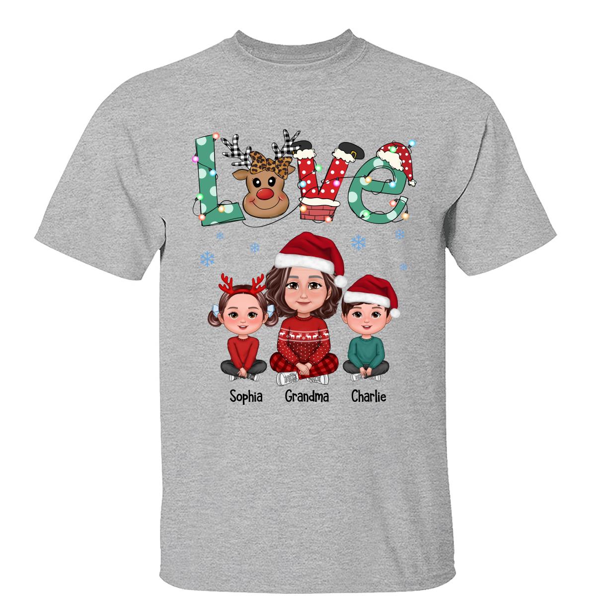 LOVE Mamie Vie de Maman Jambes Croisées Motif Noël T-shirt Personnalisé — Gris Sport
