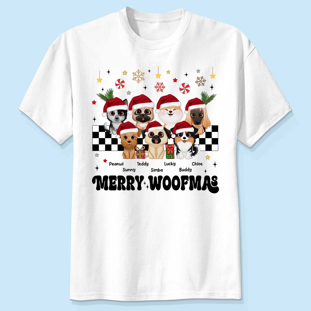 Merry Woofmas Maman Chien Style Vintage T-shirt de Noël Personnalisé — Blanc