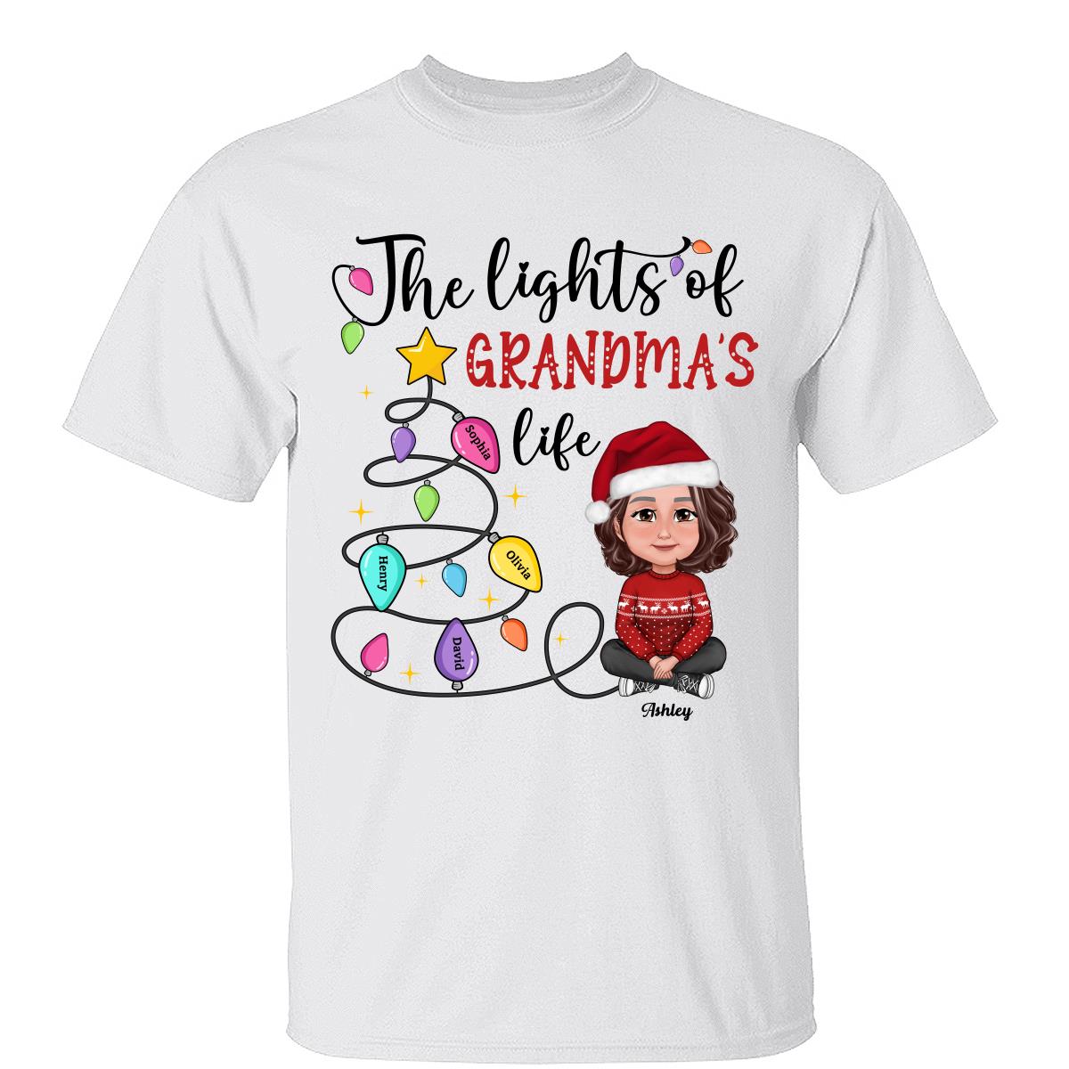 La Lumière De La Vie De Mamie Maman Noël T-Shirt Personnalisé — Blanc
