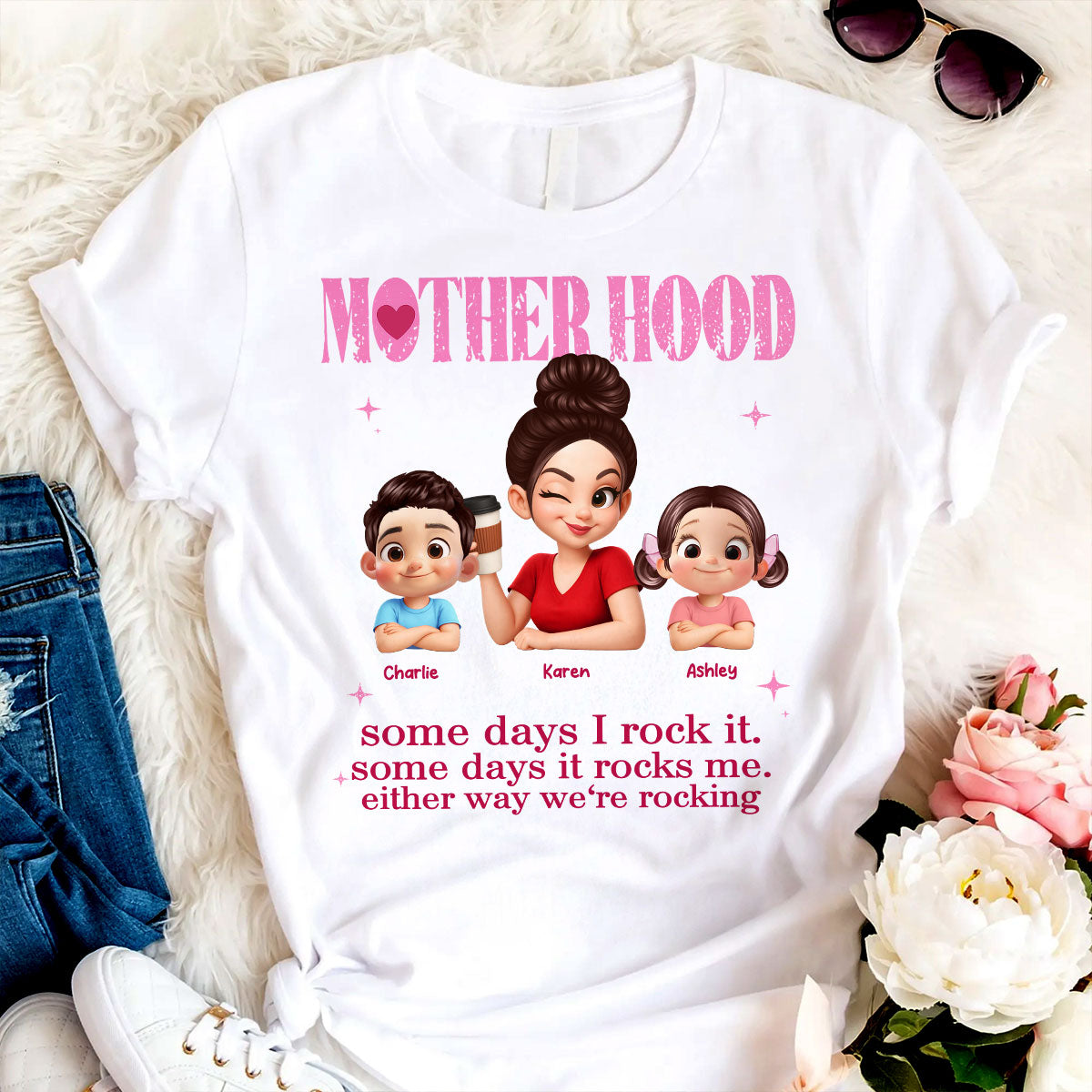Rockin' Motherhood - T-shirt personnalisé - Cadeau de la Fête des mères pour maman, épouse — Blanc