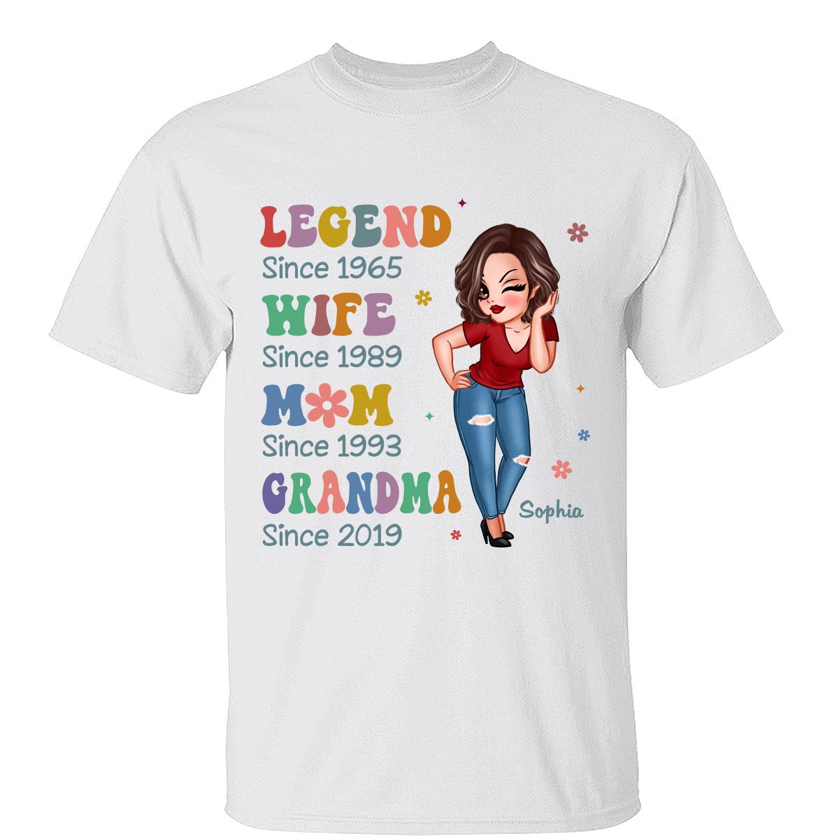 Demi Légende Colorée Épouse Maman Grand-mère T-shirt Personnalisé — Blanc