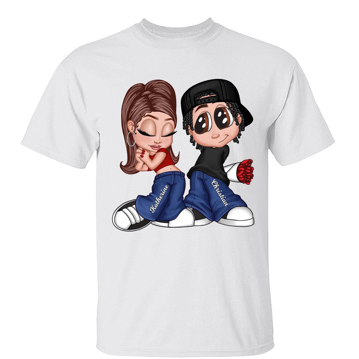 T-shirt Personnalisé Couple Y2K, Cadeau Pour Lui, Pour Elle — Blanc