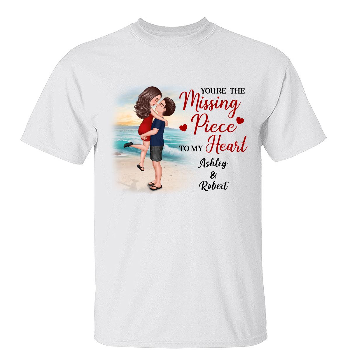 Couple S'embrassant Sur La Plage T-Shirt Personnalisé — Blanc