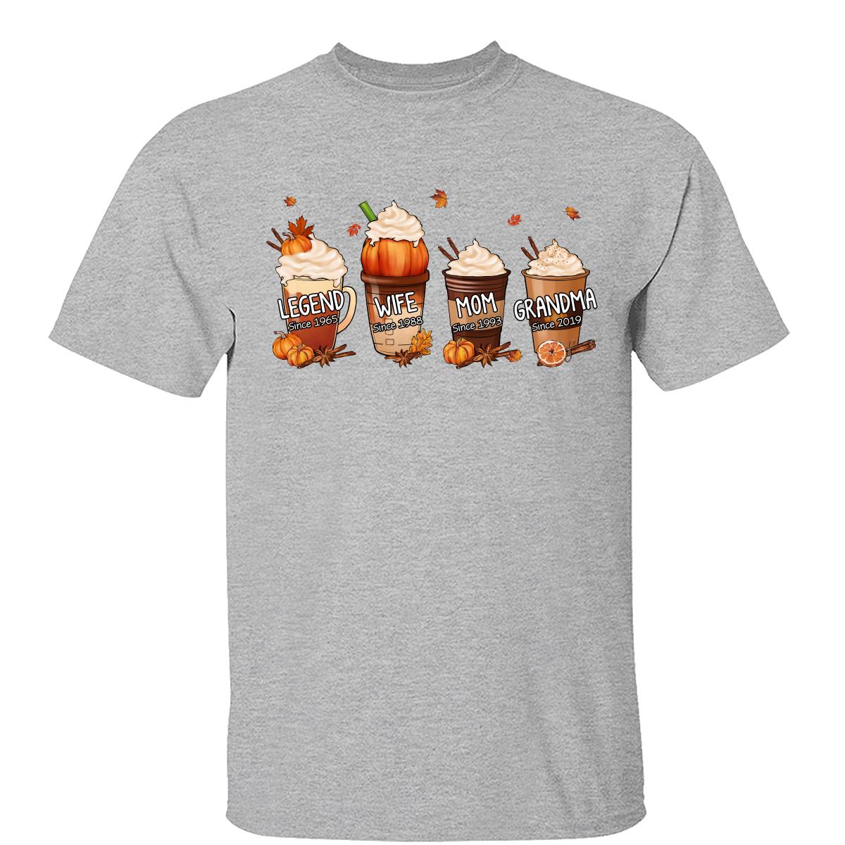 T-shirt personnalisé Légende du Pumpkin Spice Latte Épouse Maman Grand-mère — Gris Sport
